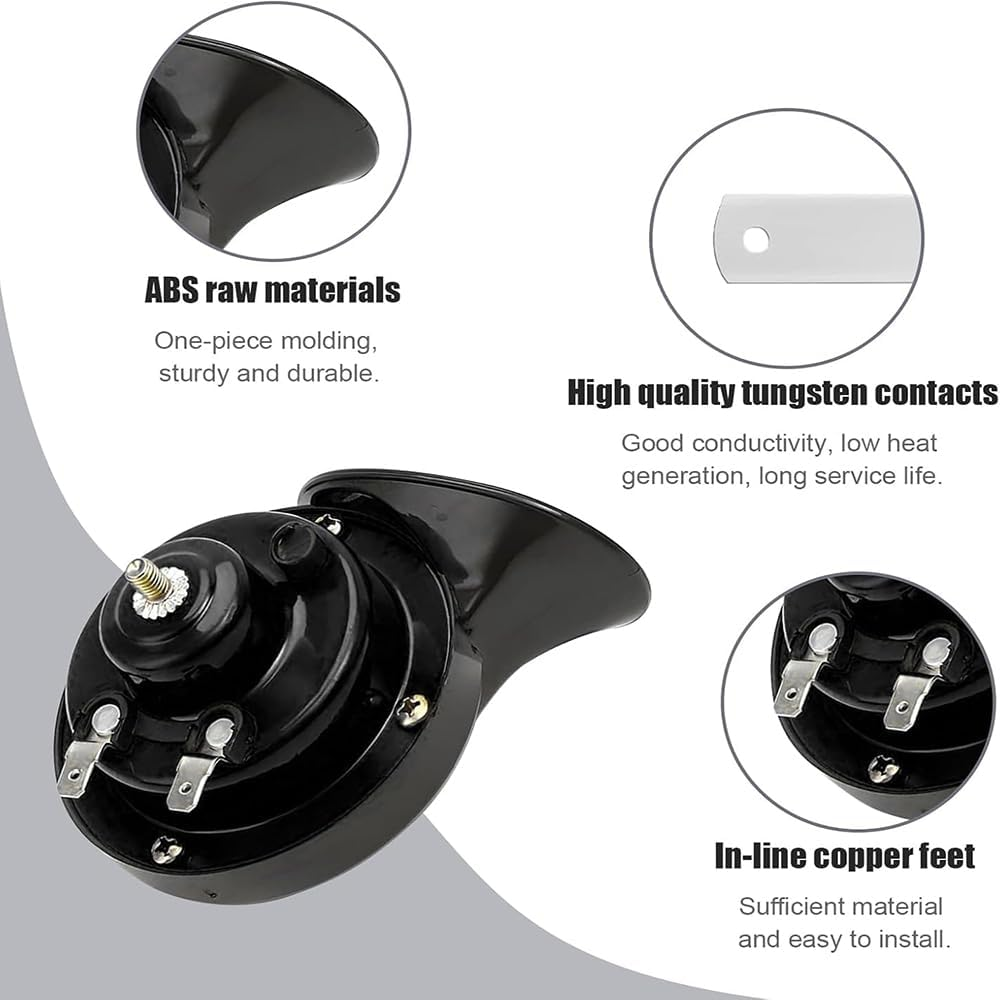 300DB Super Loud Car Horn, 12V Waterproof Car Air Electric Snail Horn, Universal Automotive Accessories, Electric Snail Horn Fit for Cars, Motorcycles, Trucks, Bicycles, Marine Cars (Black,12V)