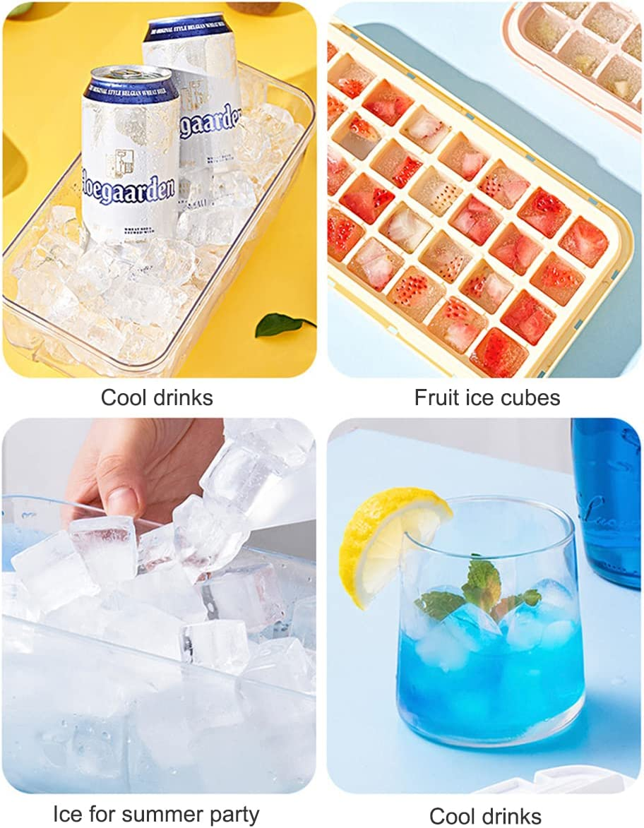 【1S Press to Release】 Ice Cube Tray with Lid and Storage Bin, 32-Tray Easy-Release Ice Cube Maker Flexible Silicone Ice Cube Mold for Freezer, Comes with Scoop and Press Plate image number 4