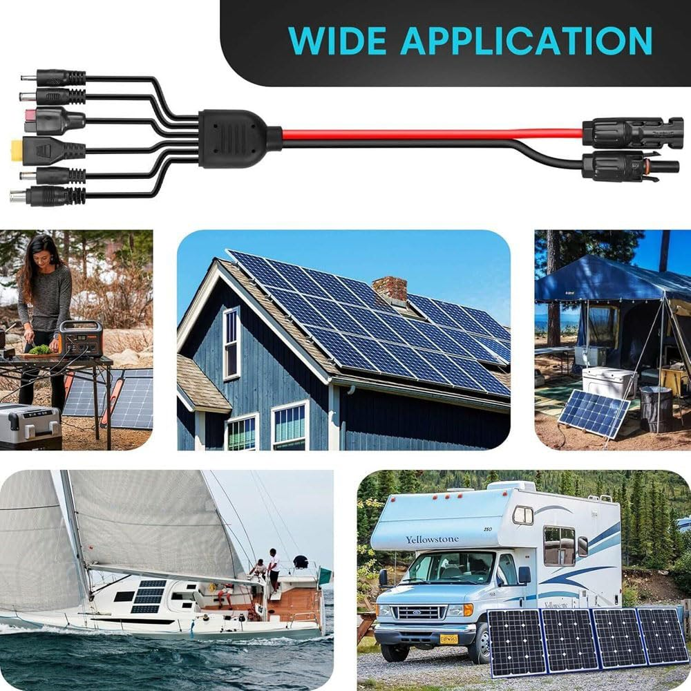 Solar Panel Connector 6 in 1 Solar Extension Cable Connector Kit XT60 Extension Cable Anderson 4 DC Ports(Dc7909 DC6530 DC5521 DC35135) Solar Connector Kit Outlet Splitter image number 5