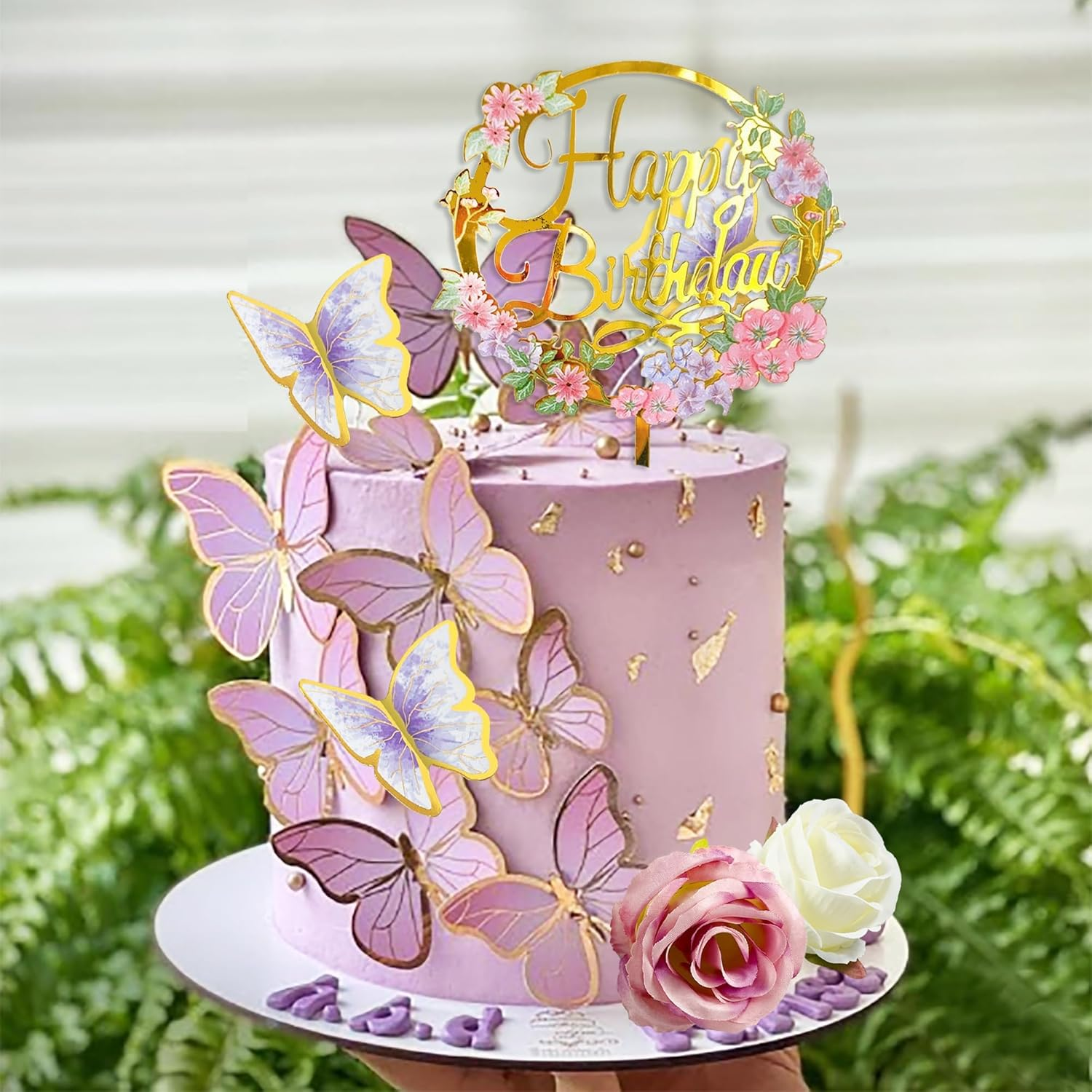 28 Pcs Butterfly Cake Topper Butterfly Cake Decorations with Artificial Flowers for Women Girls Birthday Anniversary Party Supplies image number 4