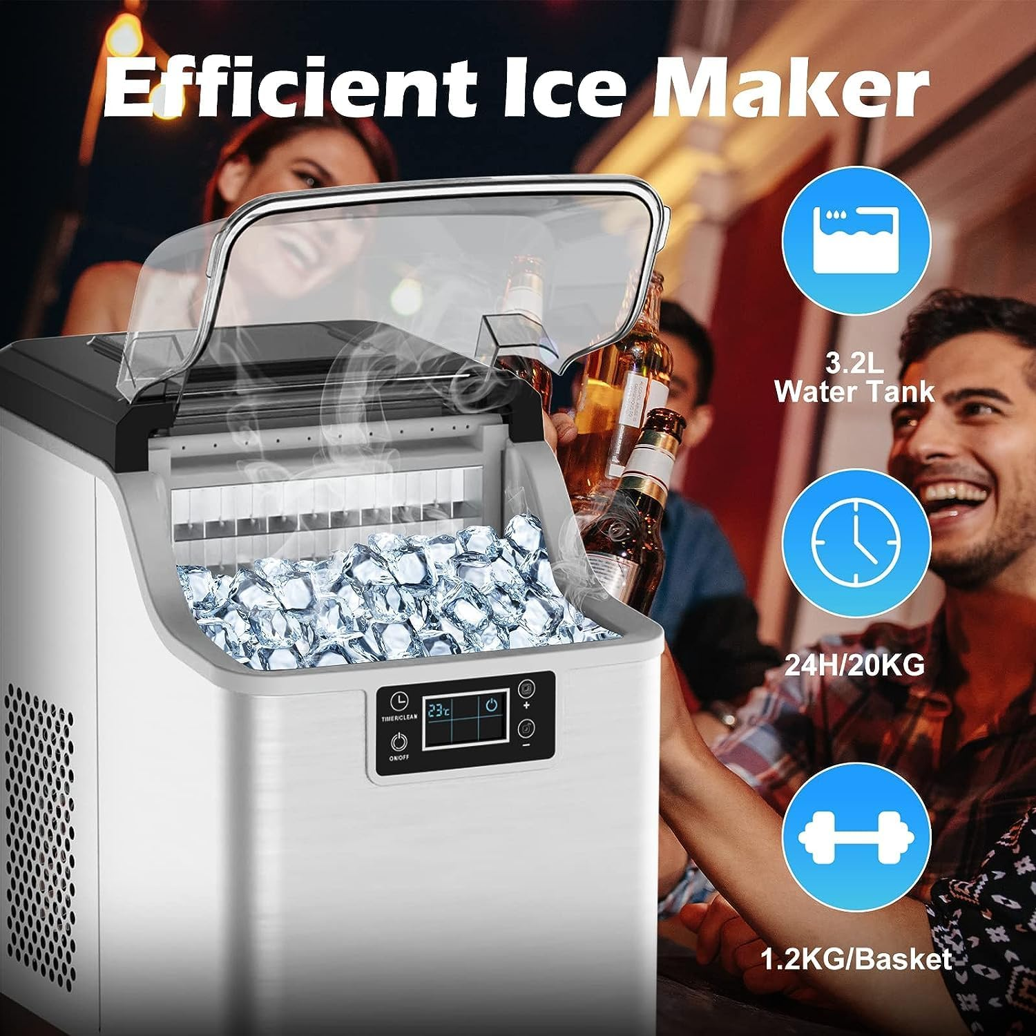 Advwin 20KG Ice Maker Machine Countertop, Self-Cleaning Ice Cube Maker, Silver image number 6