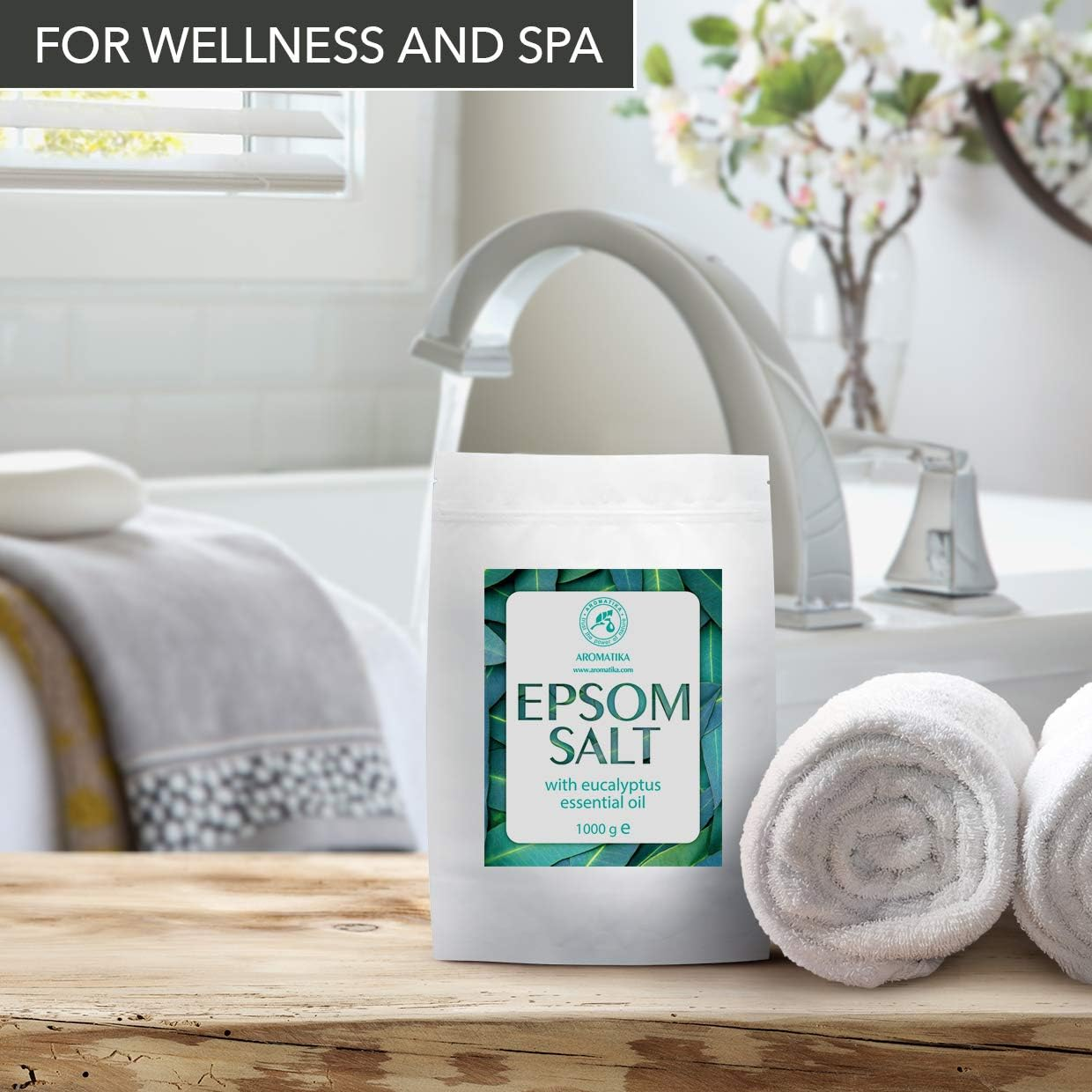 Epsom Bath Salt Eucalyptus 1Kg with Eucalyptus Essential Oil - 100% Pure Epsom Salts - Magnesium Sulphate Crystals & Eucalyptus for Sore Muscles Soothing - Skin Care - Muscle Relaxation - Good Sleep image number 2