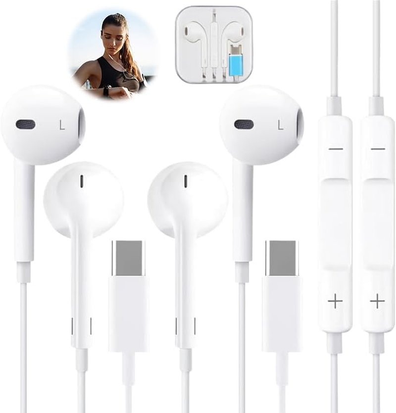 2 Pcs USB C Headphones, Wired Hifi Stereo Earphones with Microphone & Volume Control, Compatible with Iphone 15 16 Pro Max plus Pixel 6 6A 7A 9 8 5 Ipad Samsung S23 FE S22 Oneplus 9 8 Android Phone image number 6