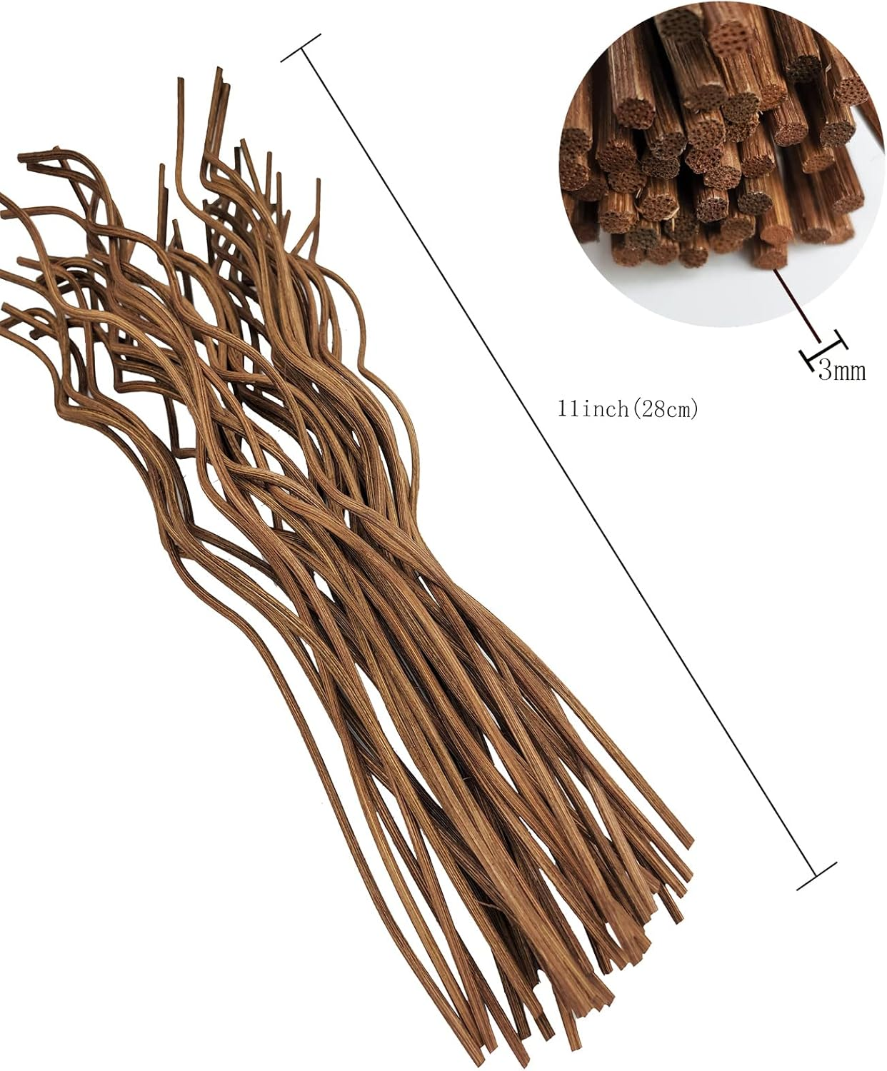 11-Inch Brown Wavy Natural Rattan Reed Diffuser Sticks 50PCS Fragrance Aromatherapy Volatile Replacement Refill(50Pcs Brown) image number 5