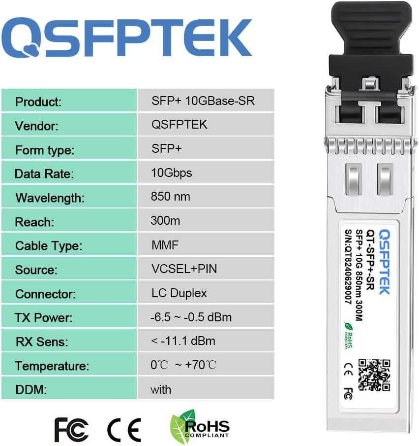 QSFPTEK 4 Packs 10GBASE-SR SFP+ Module, 10G Multimode SFP 850Nm LC Transceiver with 300M DDM, Compatible with Cisco SFP-10G-SR, Ubiquiti Uf-Mm-10G,Fortinet, Mikrotik image number 5