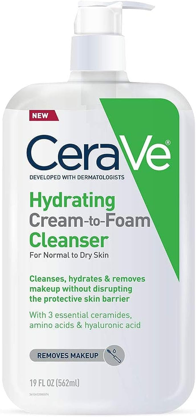 Cerave Hydrating Cream to Foam Cleanser | Makeup Remover Face Wash for Dry Skin | Foaming Facial Cleanser with Hyaluronic Acid | Normal to Dry Skin | Fragrance Free & Non Comedogenic | 19 Fluid Ounce image number 3
