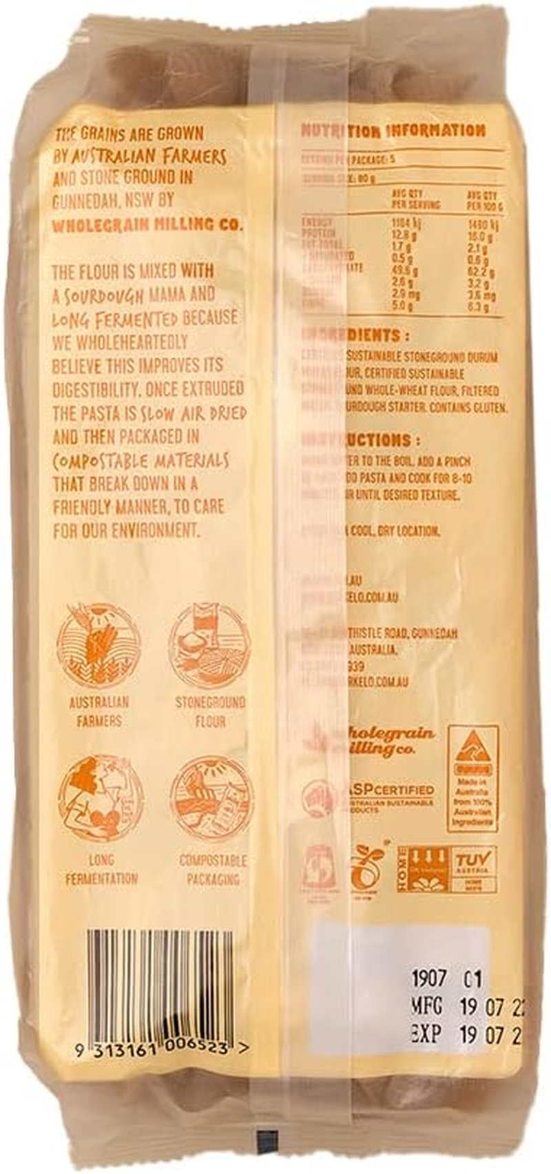 Sourdough Pasta, Wholewheat Penne, 400G - Certified Sustainable and Australian Made. Long-Fermented and Nutrient Dense. a Sweet and Nutty Depth of Flavour. image number 1