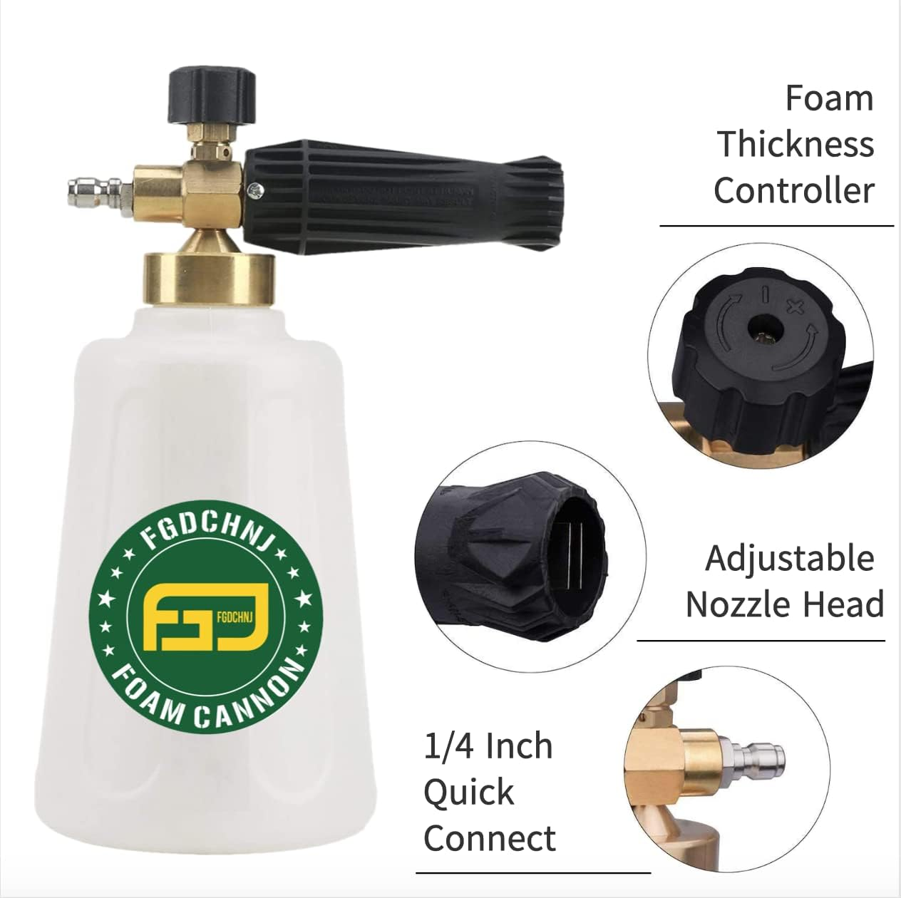 FGDCHNJ Pressure Washer Foam Cannon for Car Wash, Snow Foam Lance, 1/4&rdquo; Quick Connect, 1.5L Big Bottle, 3600 PSI Heavy Duty image number 2