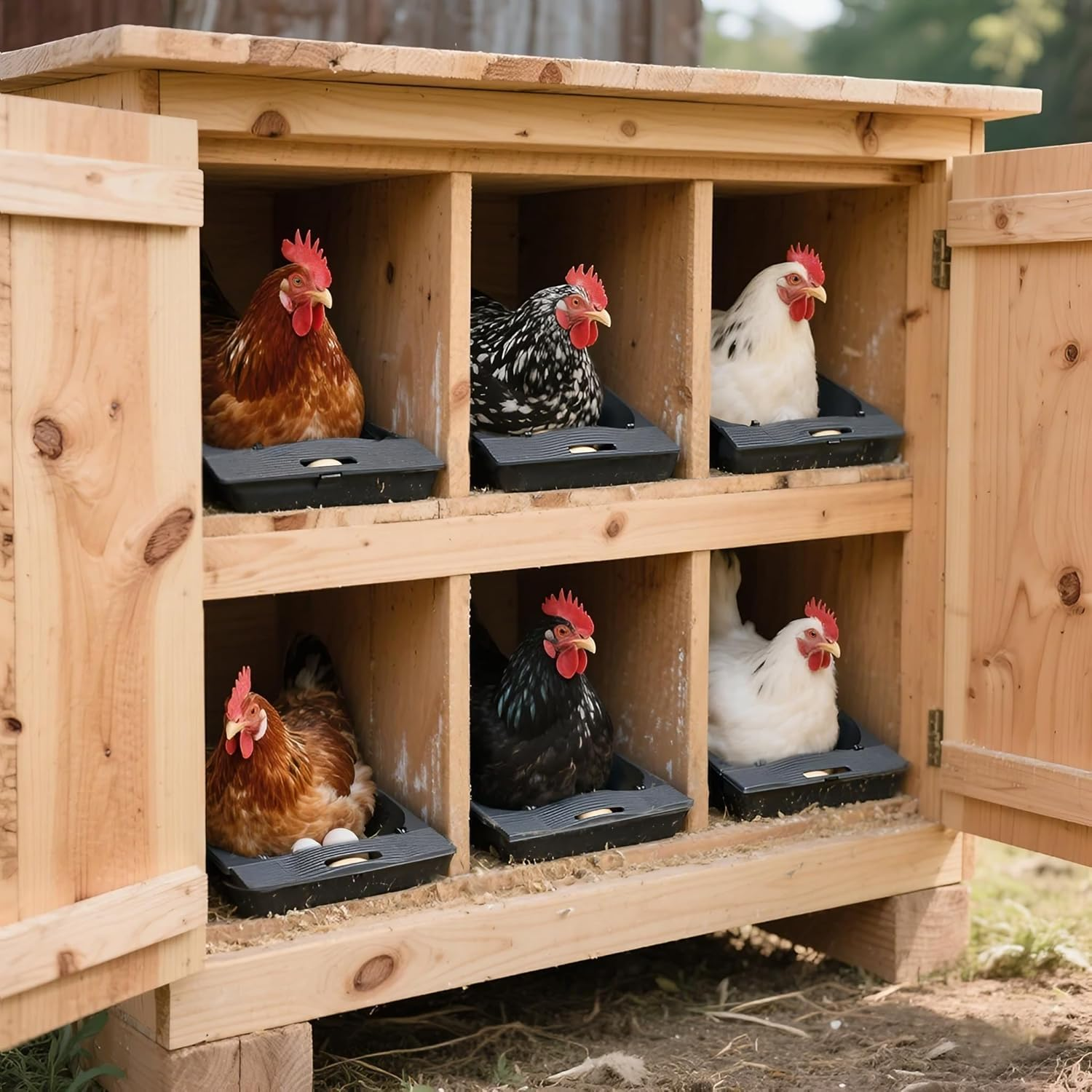 Rolling Nesting Box for Chicken Coop, 1-Pack with 3 Coconut Fiber Mats Replaceable Chicken Coop Accessories, Automatic Egg Collection for Backyard Poultry (Black)