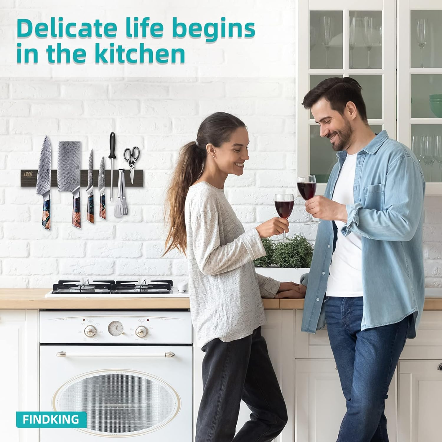 FINDKING Ash Wood Magnetic Knife Strip, Magnet Utensil Holder for Wall, Refrigerator, Wooden Rack for Kitchen Knives, No Drill (Dark Brown, 16 Inches, without Knives) image number 5