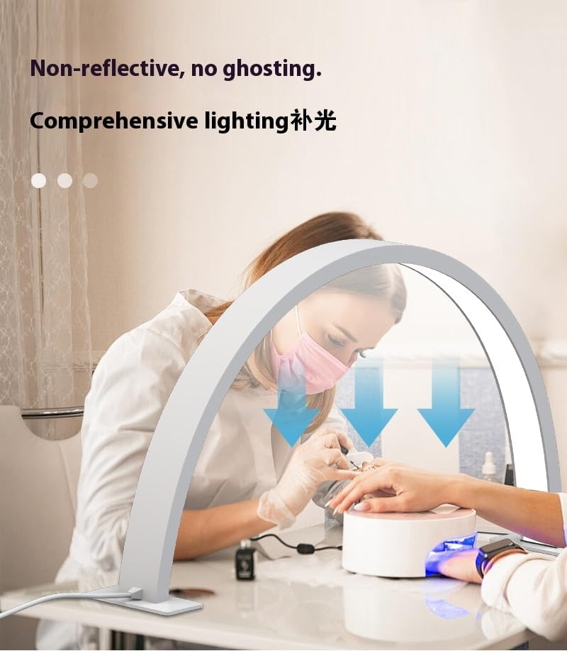 Half Moon Light for Nail Desk, 55CM Nail Table Lamp with Phone Holder, Leds Light for Beauty Manicure Eyelashes Tattoos Beauty Crafts Reading Spa with 3 Color Temperature (Crystal Diamond)