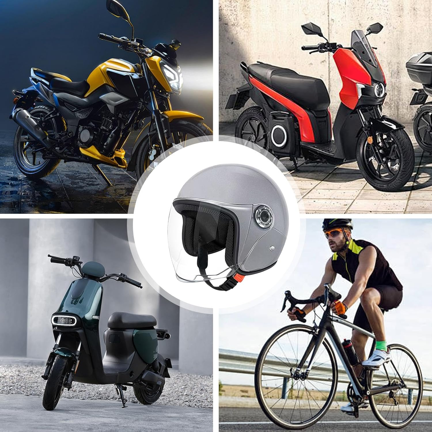 Open Face Motorcycle Helmet, Helmets Motorbike Adult, 3/4 Motorcycle Helmets with Clear Visor, Motorcycles Half Helmet, Moped Scooter Helmetss Four Season for Women, Men image number 5