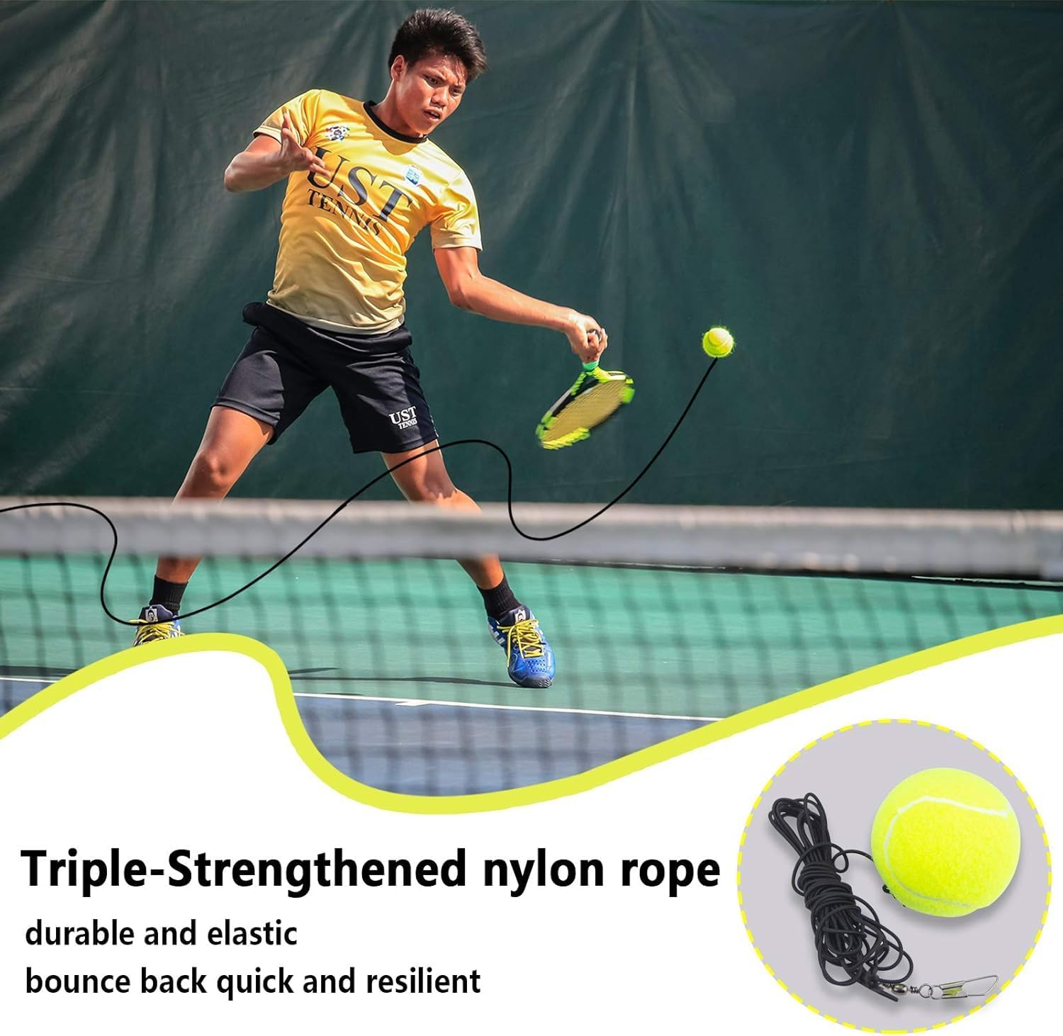 Portable Tennis Rebounder with 3 Long Rope Balls, Elastic with String Solo Trainer Rebound Ball Training Equipment Practice Tennis Equipment, Tennis Tool Training Equipment for Beginners image number 6