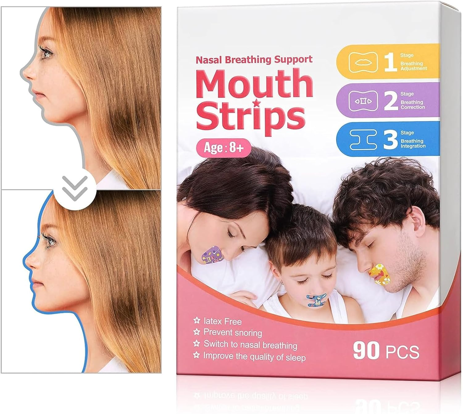 90 Pcs Sleep Strips,Mouth Tape for Sleeping,Stop Snoring Mouth Tape for Mouth Breathing and Loud Snoring, anti Snoring Devices for Children and Adult image number 3
