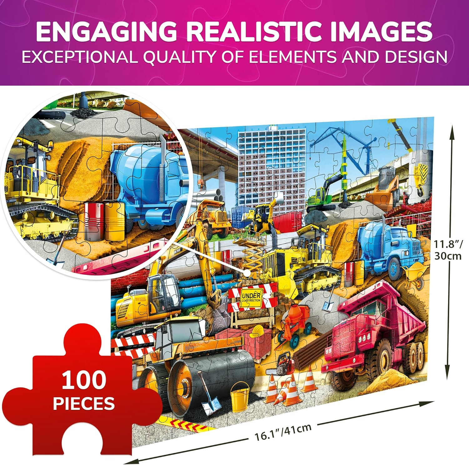 QUOKKA 100 Pieces Solo Assortment Puzzles for Kids - Cars - Toy for Learning Cars,Bugs,Sea & Forest Animals for 3-6 Year Old - Jigsaw Game Boy and Girl - Farm image number 2