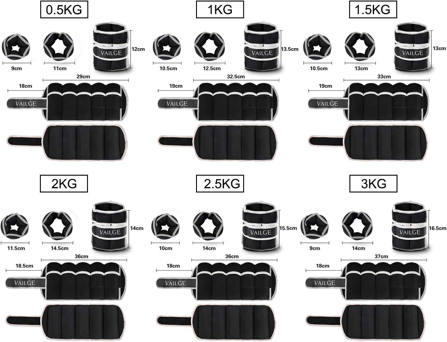 Ankle Weights Adjustable Leg Weights for Fitness Jogging Walking Exercise, Ankle Weights Women Men 0.5KG - 3KG, Black Grey Pink Blue Purple Wrist and Ankle Weights image number 2