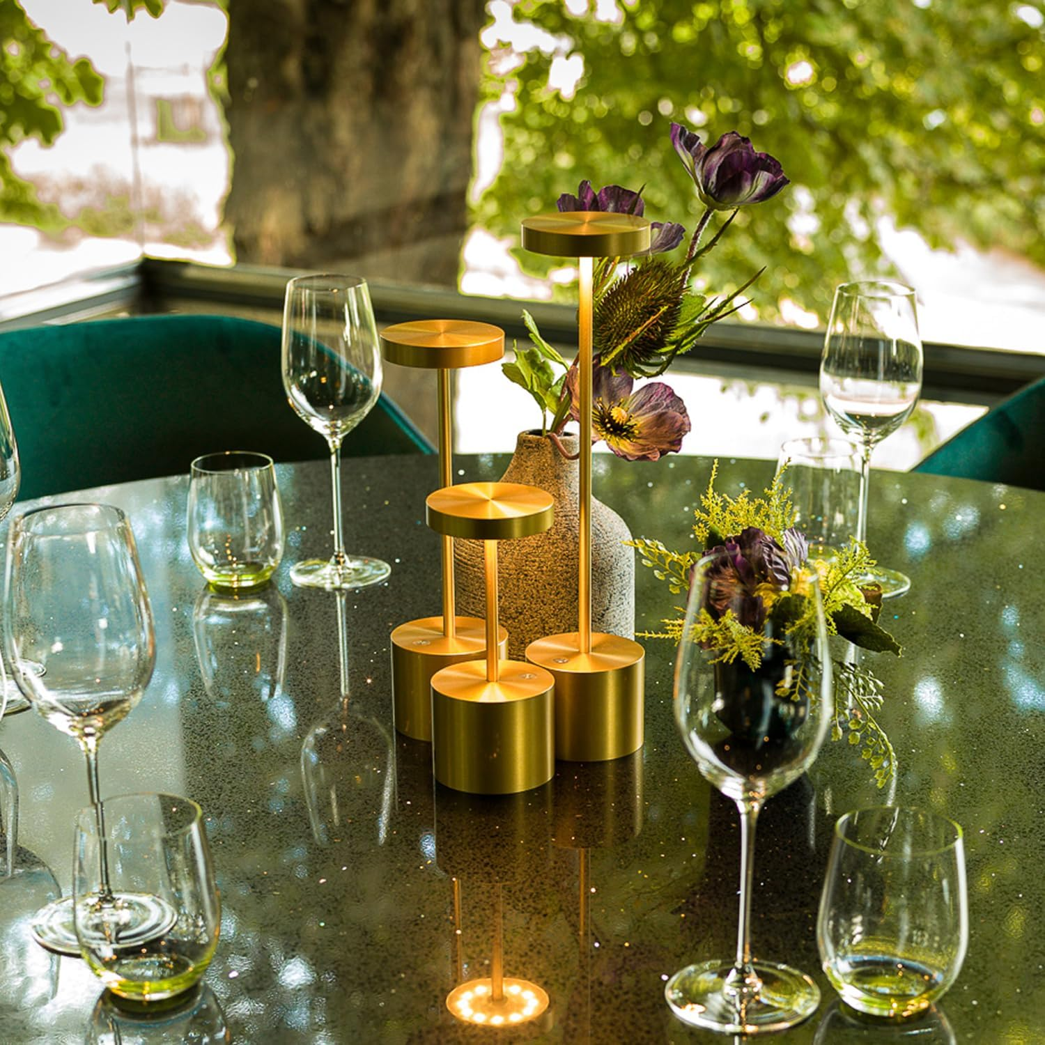 SAKRINGT 2 Pack Cordless Table Lamp Rechargeable, 5000Mah Battery Operated Portable Table Light,Dimming LED Table Lamp for Restaurant/Patio/Outdoor(Gold) - Bamboo image number 6