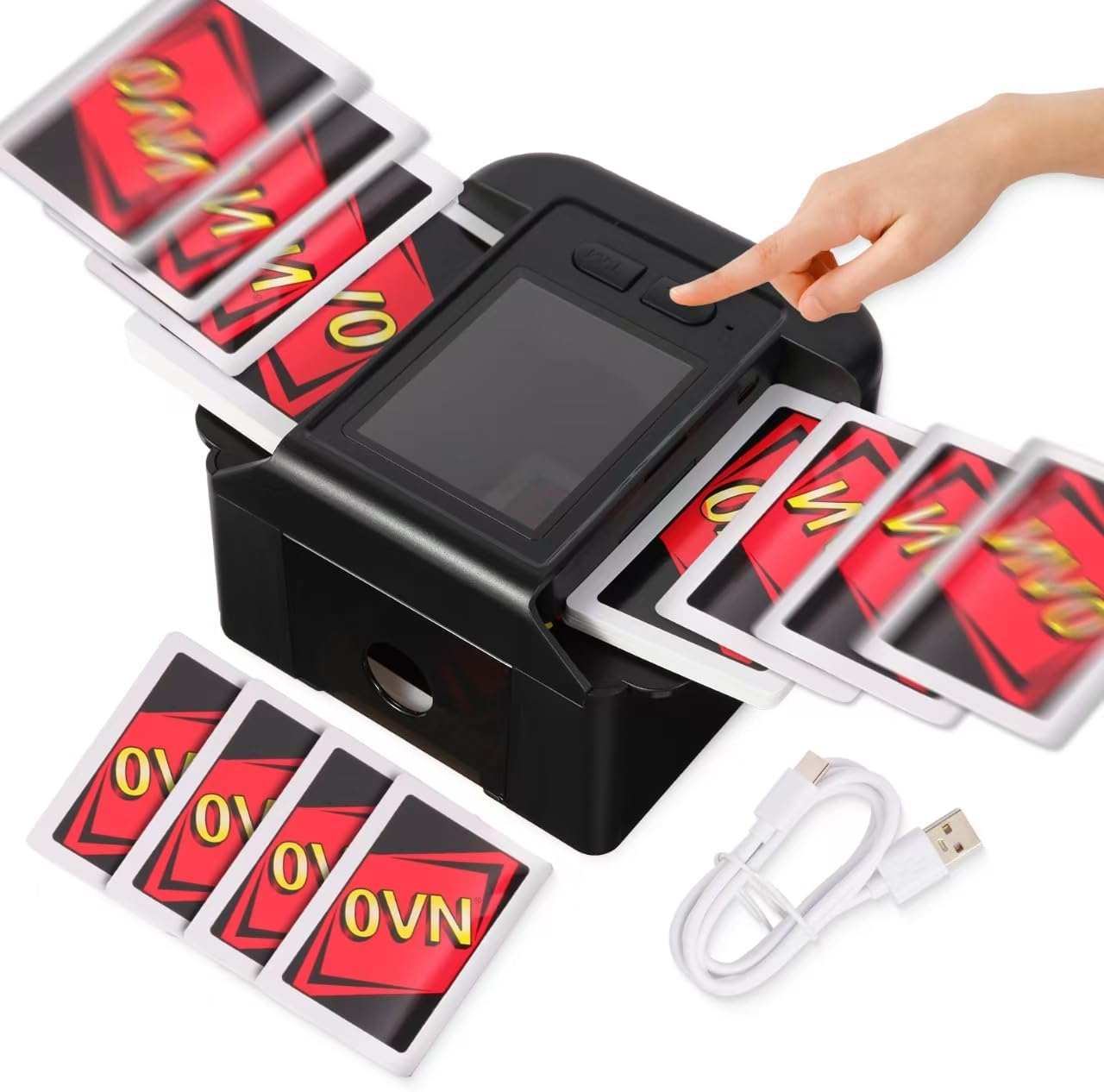 Quiet Automatic Card Shuffler 1-2 Deck, 2000 Mah USB-C Rechargeable Electronic Card Shuffler, One-Press AUTO and Manual Card Shuffle Machine for UNO Poker Blackjack Skip-Bo Phase 10 (White)