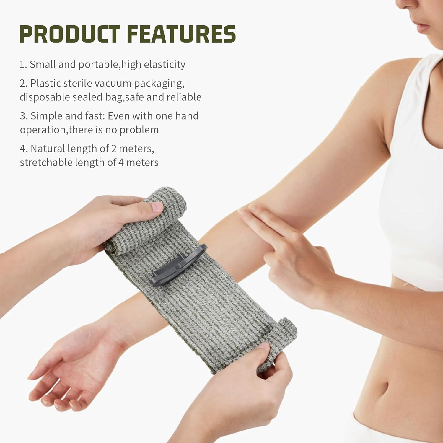 Israeli 4" Emergency Compression Bandage, 2 Pack - Vacuum Sterile Hemostatic Dressing for First Aid Battle Self-Rescue image number 5