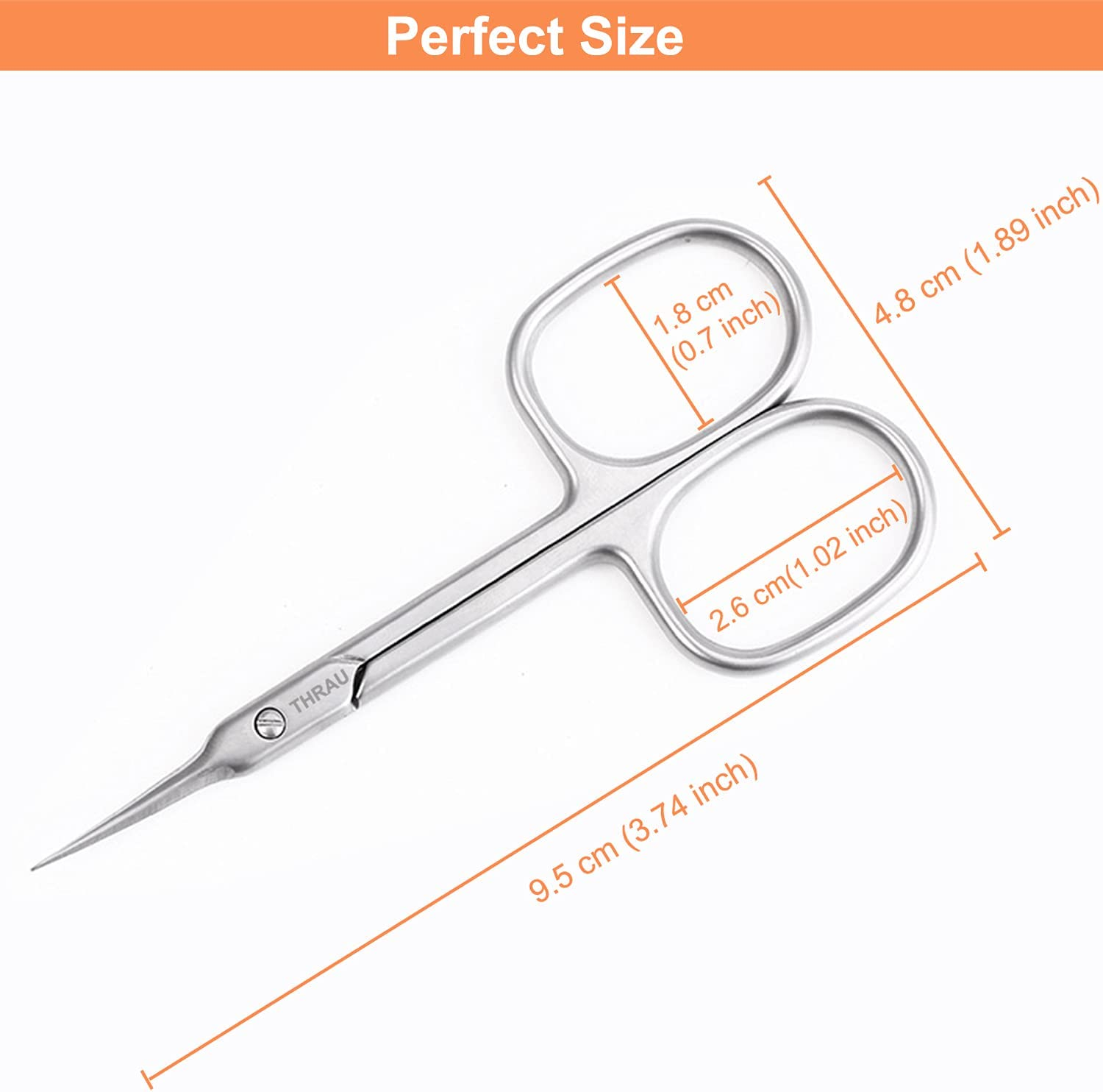 THRAU Cuticle Scissors Extra Fine for Women and Men, Curved Stainless Steel with Precise Pointed Tip Grooming Blades, Manicure, Pedicure, or Trim Nail, Eyebrow, Eyelash, and Dry Skin, 3.7&rdquo; - Silver image number 5