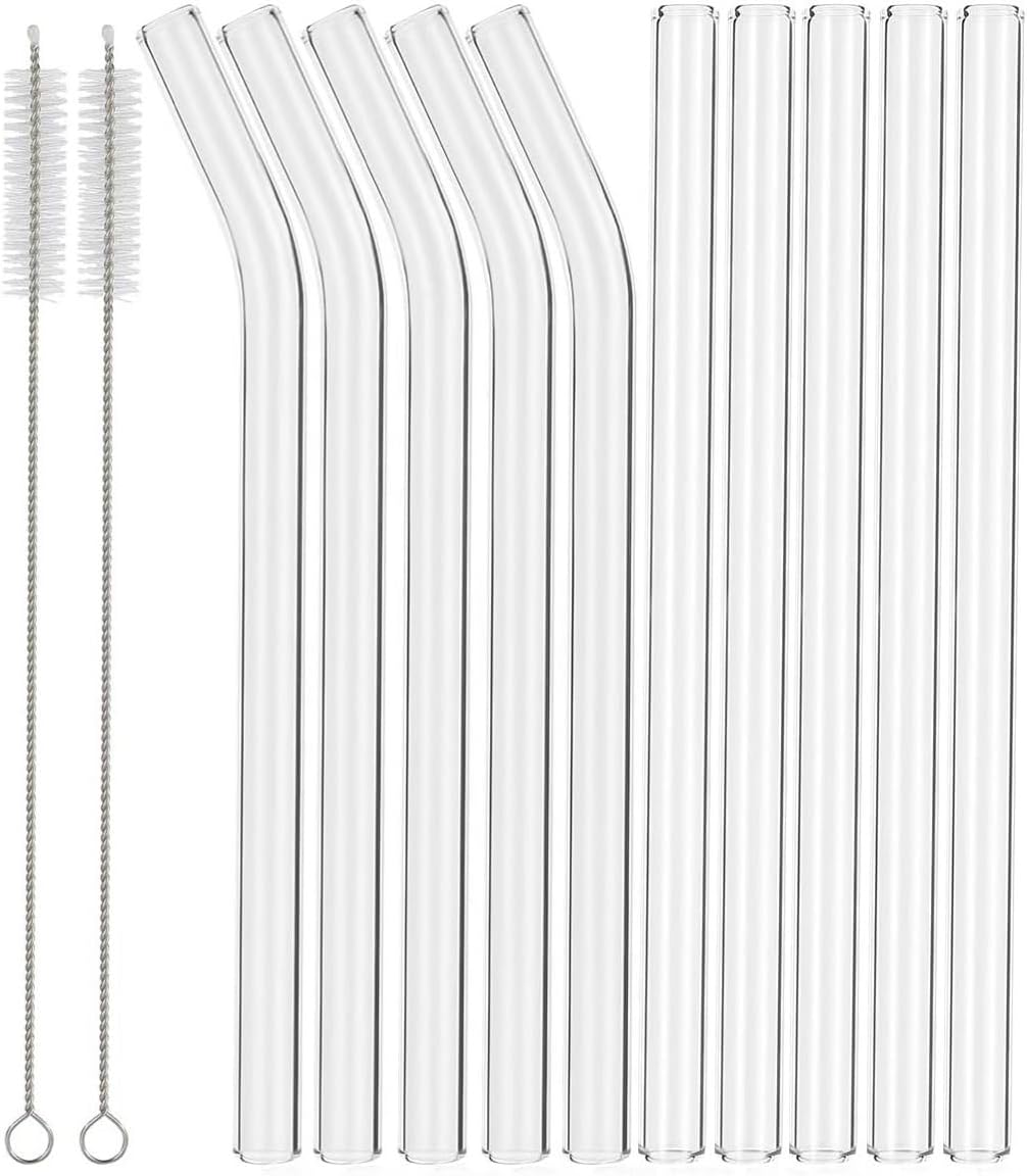 12 Reusable Borosilicate Glass Straws and Brushes, Measuring 7 Inches X 8 Millimeters, Including 5 Straight Pipes, 5 Elbows, and 2Brushes, Reusable Straw Brushes, for Juice, Coffee, and Cocktails image number 4