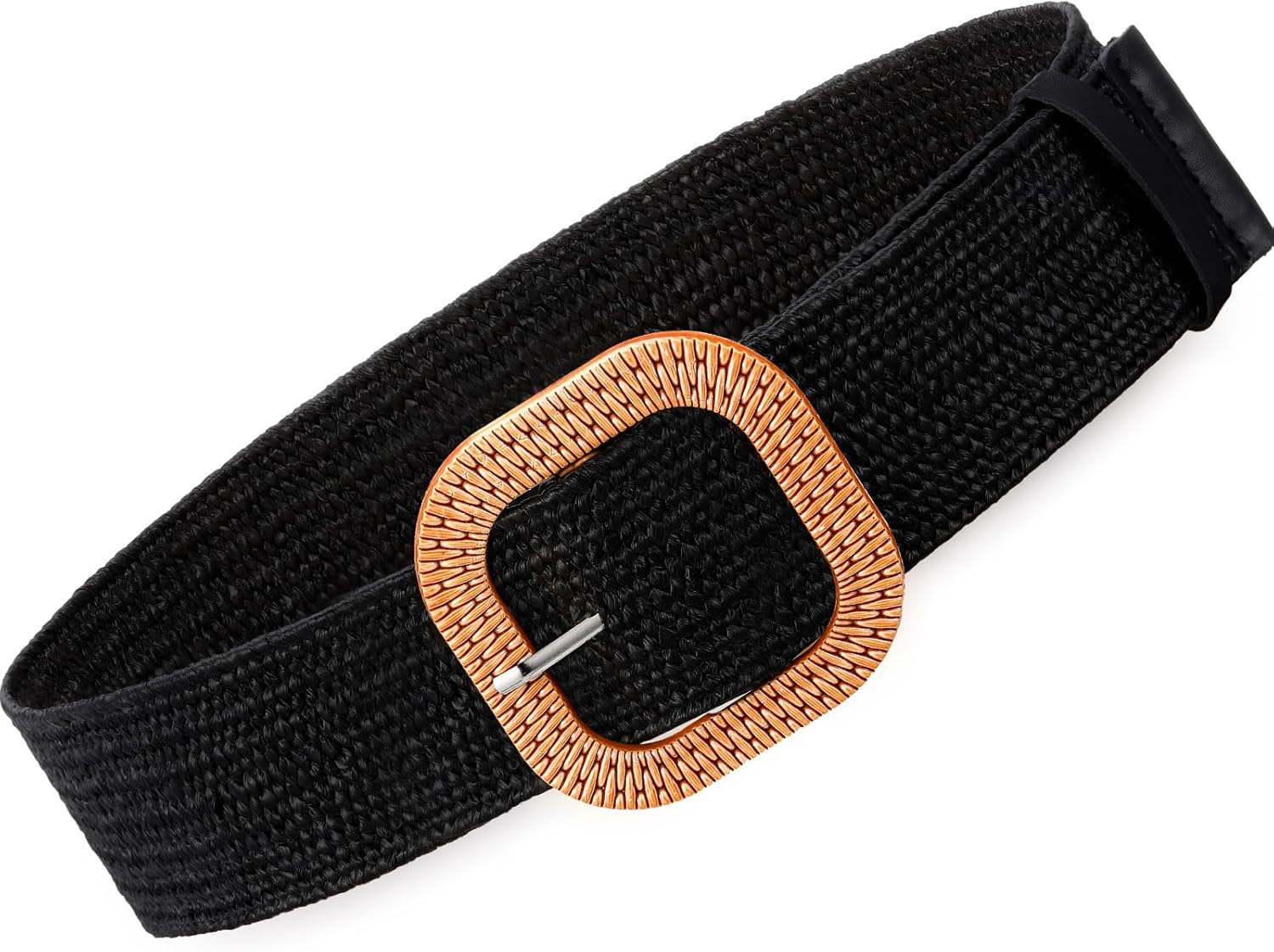 Syhood Women Straw Woven Belt Elastic Rattan Waist Belt Stretch Boho Dress Braided Belt Raffia Belt with Wood Buckle for Girl