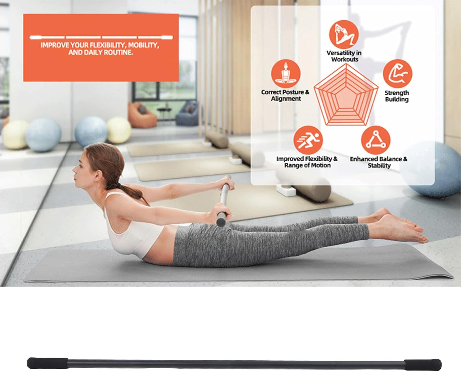 Yoga Stick Sturdy Steel, Adjustable Stretching Stick for Mobility Flexibility and Balance, Versatile Exercise Sticking with Foam Handles for Fitness, Rehabilitation, and Posture image number 1