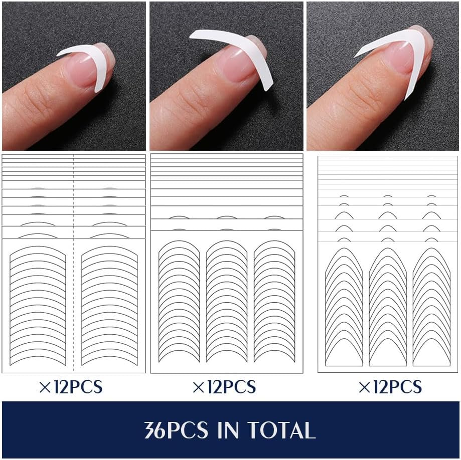 Nail Art Stencils Designs 36 Sheets Nail French Tip Guides Stickers Form Fringe for DIY Decoration Stencil Tools (Clear) image number 3