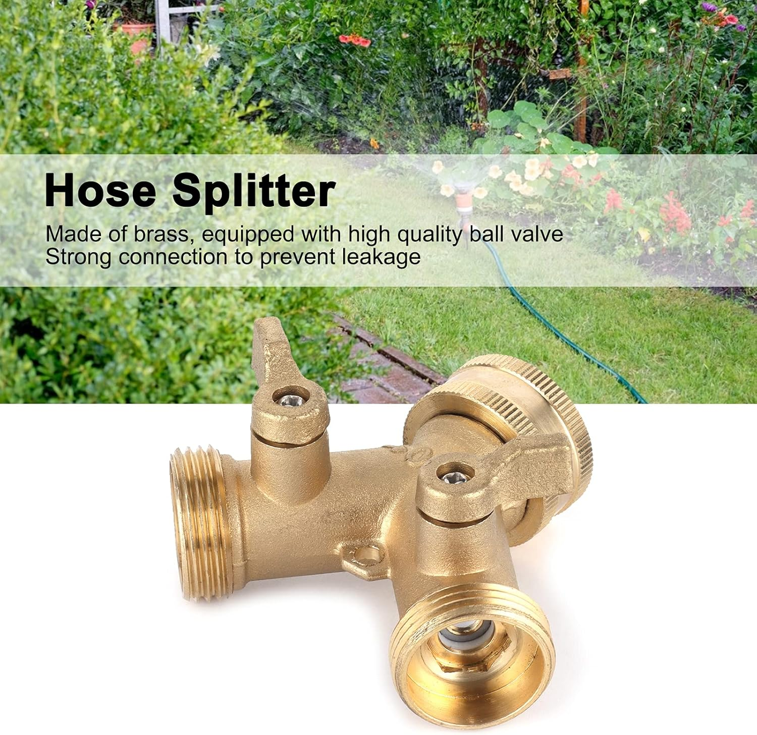 Gernie 2 Way Garden Hose Splitter, Brass Body with Ball Valve, G3/4 Y Connector, Hose Connector, Parts & Connectors, VALVE image number 5