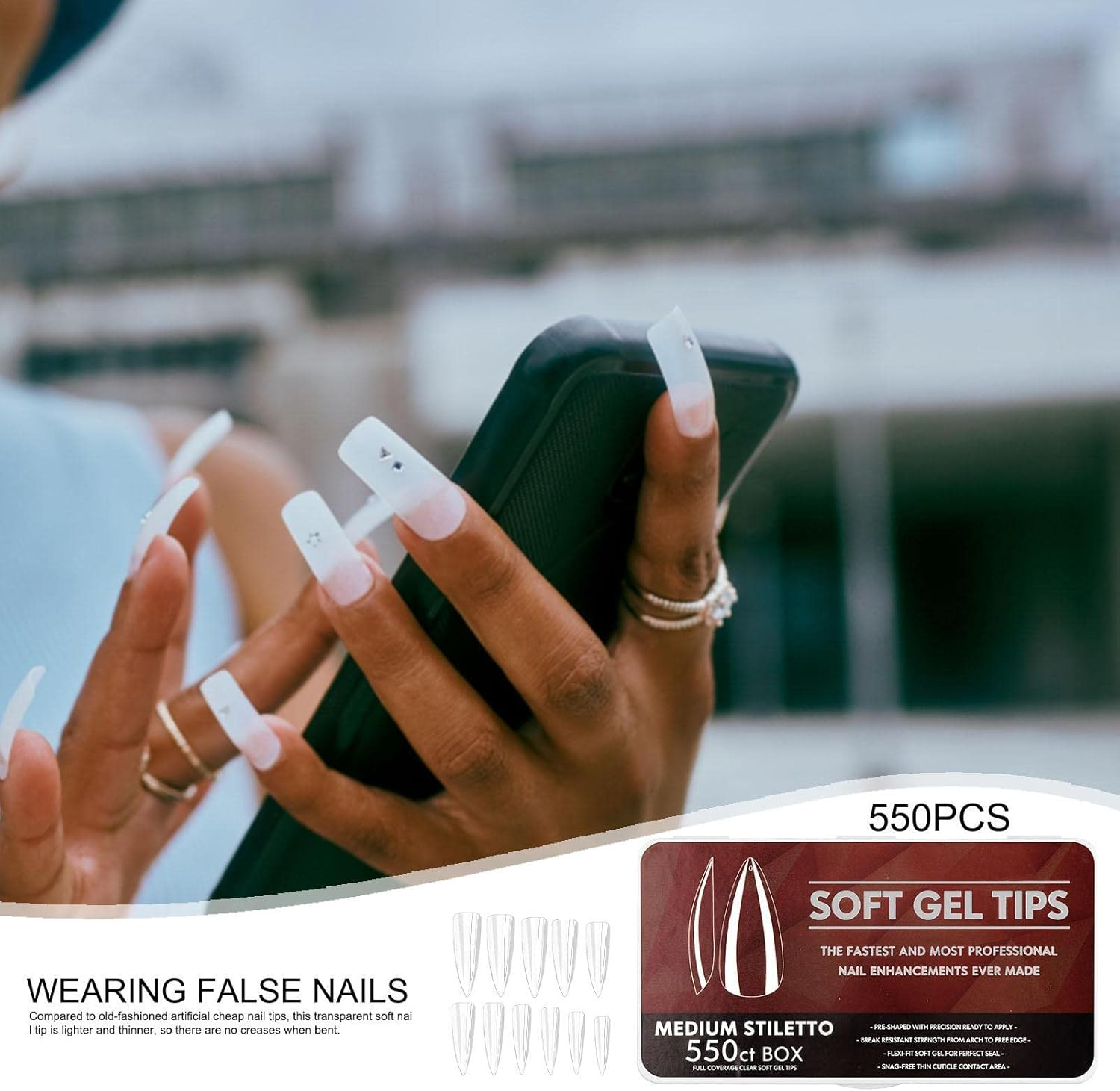 Medium Coffin Fake Nails, Short Coffin Press Nails Pre-Shape Short Coffin Gel Nail Tips | False Coffin Nails Clear Acrylic Gelly Tips for Mother Day Press Nail - 4 image number 2