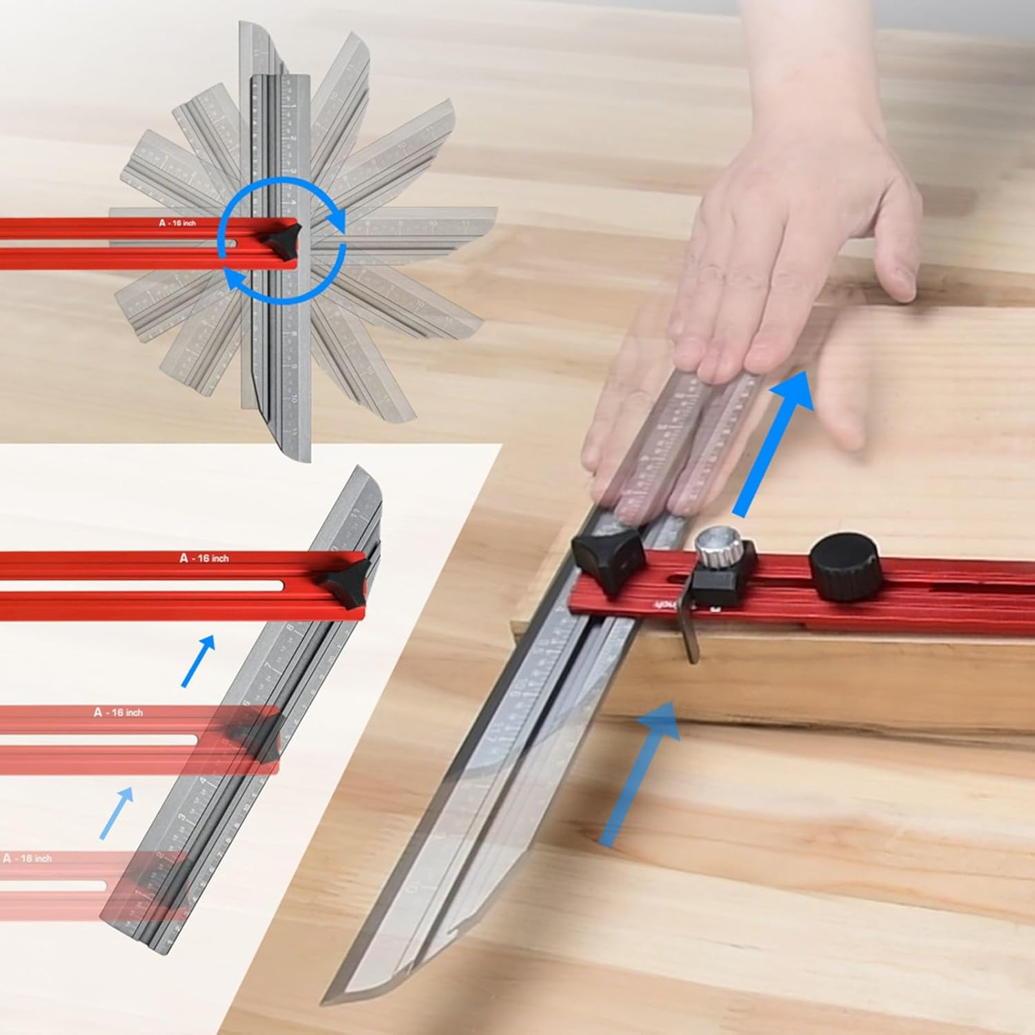 Jiawu Stair Tread Template Tool, Stair Tread Gauge, Aluminum Alloy Flexible Easy Adjustment Stair Measuring Tool Jig, Stair Tread Measuring Tool for Many Types of Layout Projects image number 2