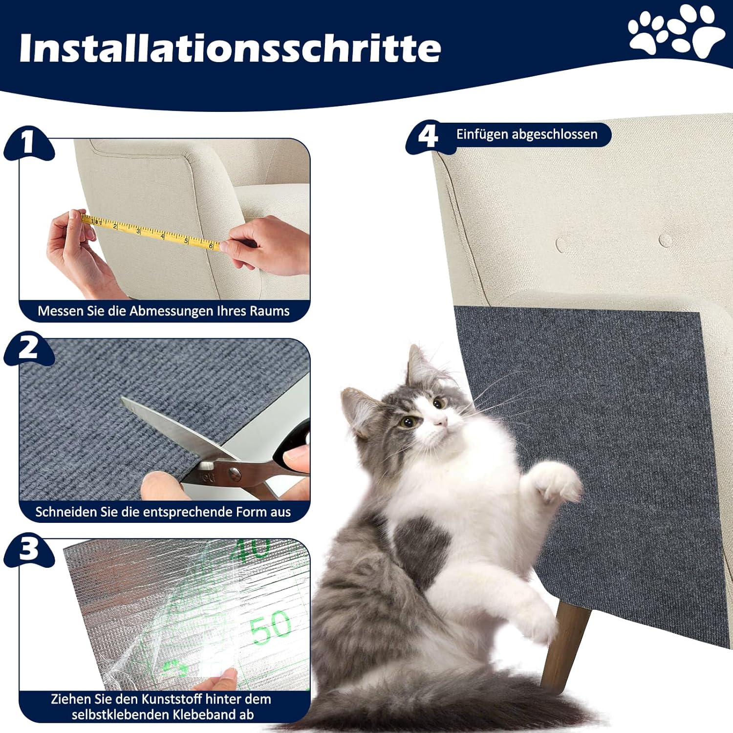 Cat Scratching Mat, Self-Adhesive Cat Scratching Mat, Cat Scratching Board, Cat Scratching Wall, Cut to Size, Self-Adhesive Carpet, Cat Cushion Insert for Carpet Protection, Sofa, Furniture Protection image number 4