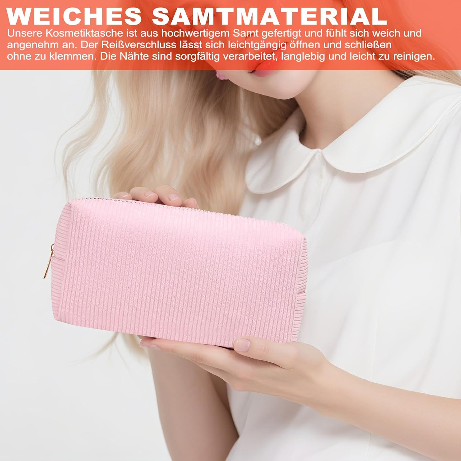 Make up Bag, Pack of 2 Cosmetic Bags, Cord Makeup Bag, Small Cosmetic Bag, Travel Cosmetic Bags with Metal Zip for Handbag (Pink) image number 6