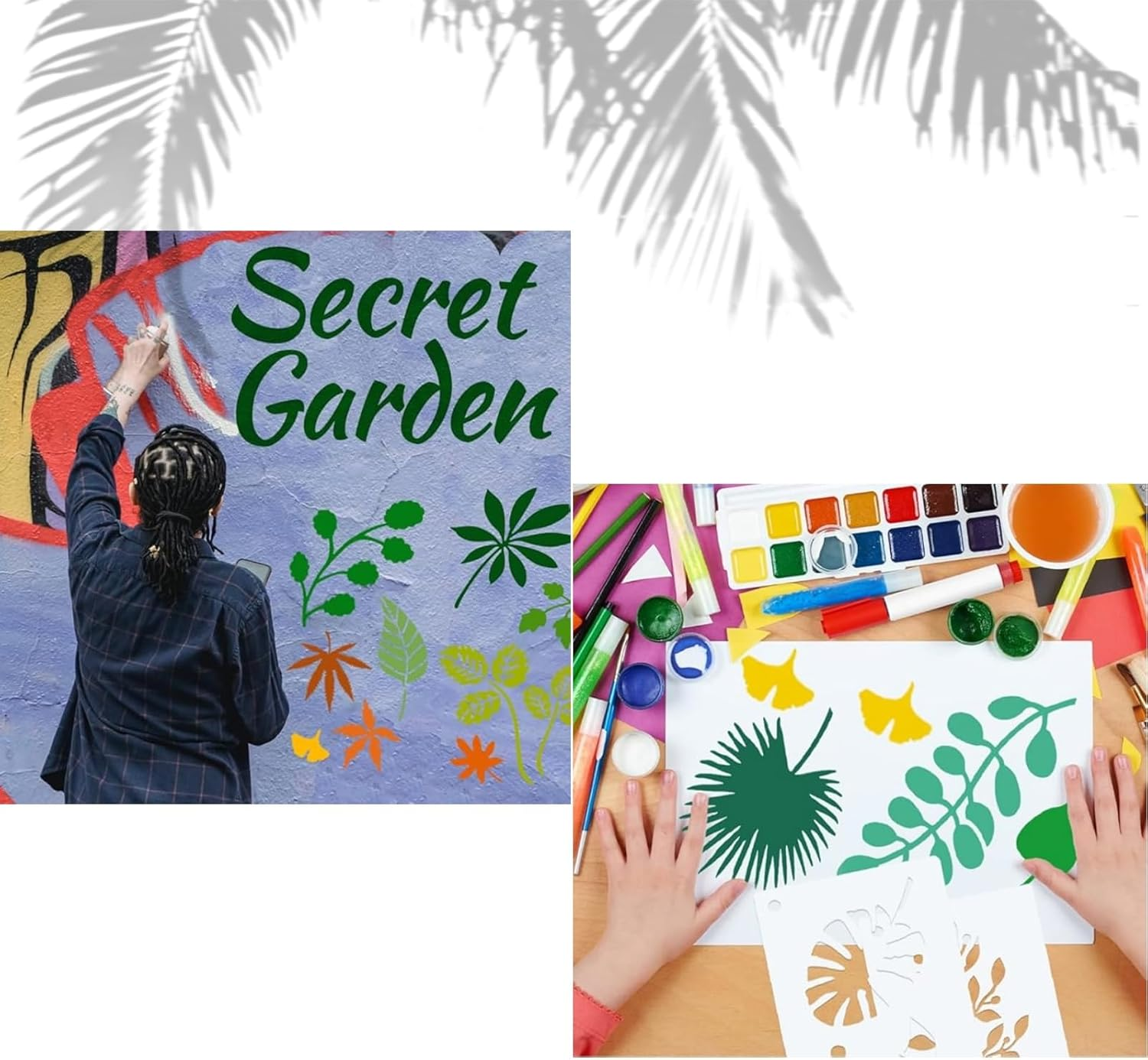 RJDJDLXM 20 Pieces Stencils for Painting,Reusable Drawing Stencils, Craft Stencils for Painting on Wood Scrapbook Wall Art，Tropical Leaves Templates Hollow Design(White)