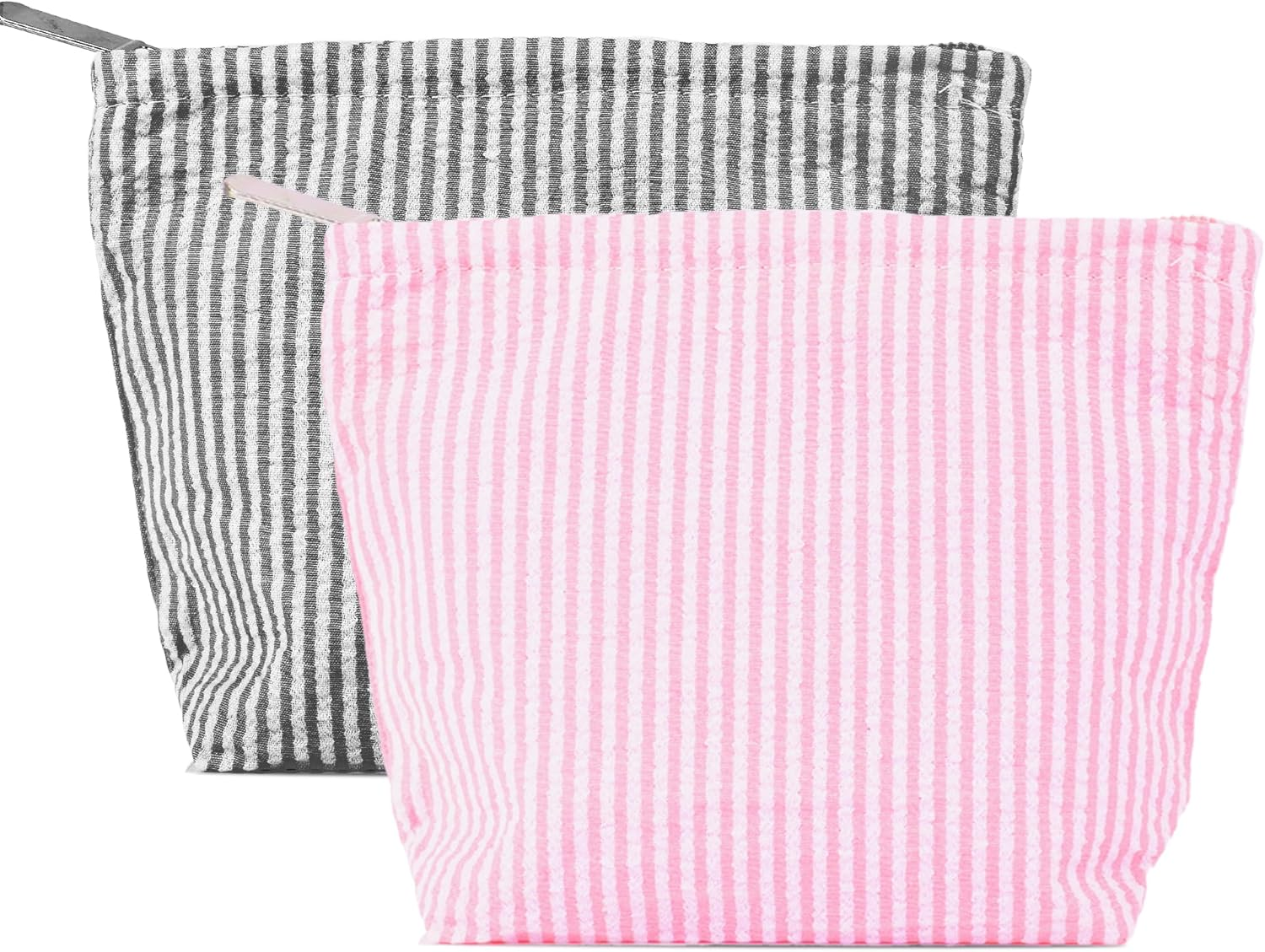 Reignsword 2 Pack Travel Cosmetic Bag, Fashion Stripes Makeup Bag Organizer, Portable Toiletry Bag Zipper Pouch for Women (Black & Pink) image number 1
