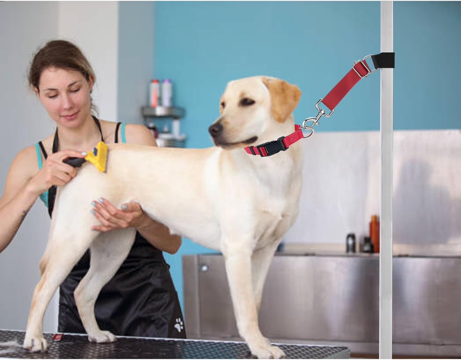 Pet Dog Grooming Table Arm Accessories Dog Grooming Loops for Table Arm Extender Adjustable Extension Loop Bathing Restraint Leash for Small & Medium Dogs (Red & Green) image number 3