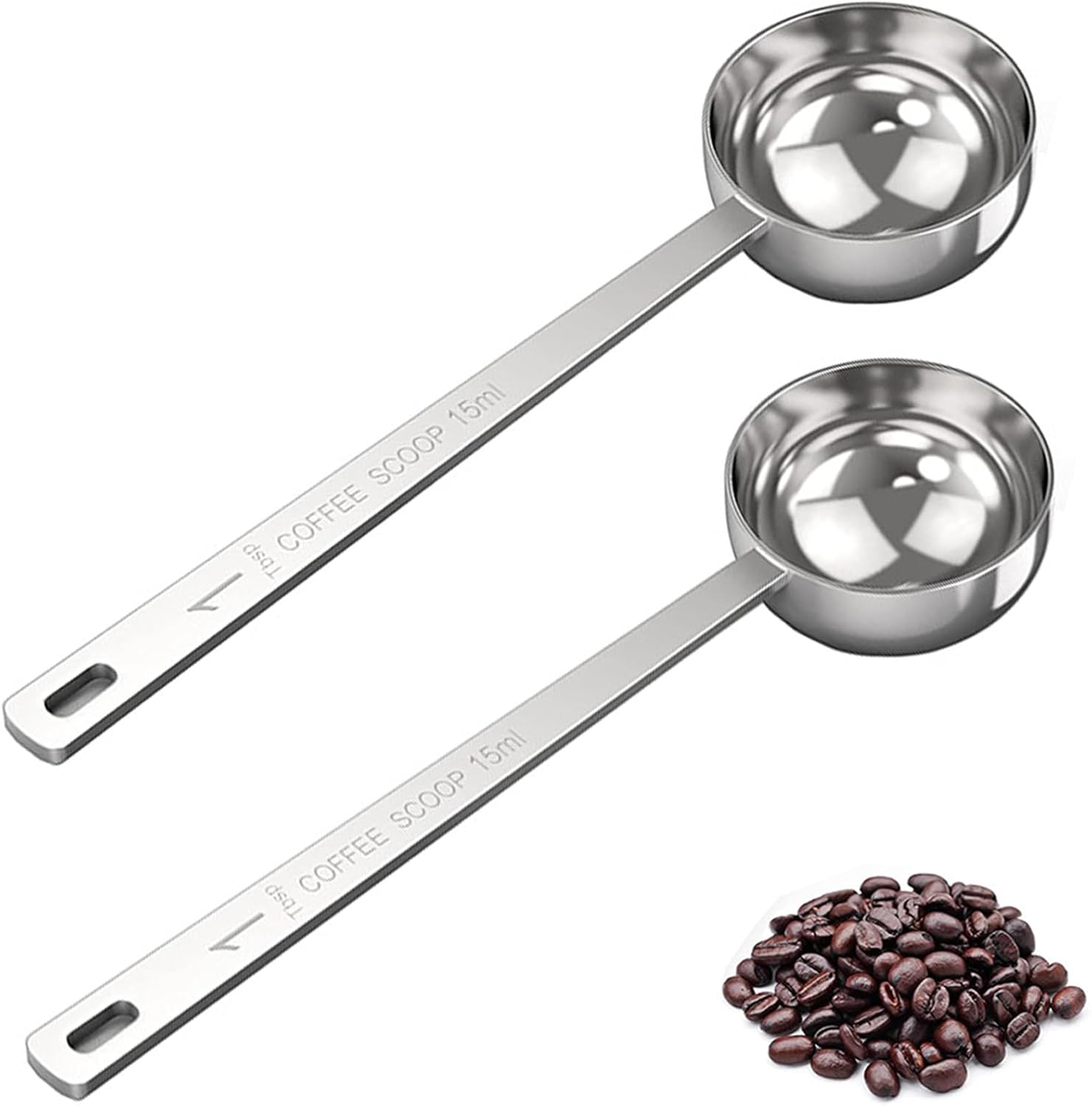 Measuring Spoons, Coffee Scoop Set, 2PCS 15 Ml Stainless Steel Tablespoon Scoops with Long Handle, Measuring Tablespoon for Ground Coffee, Loose Tea,Milk Brewin and Powder
