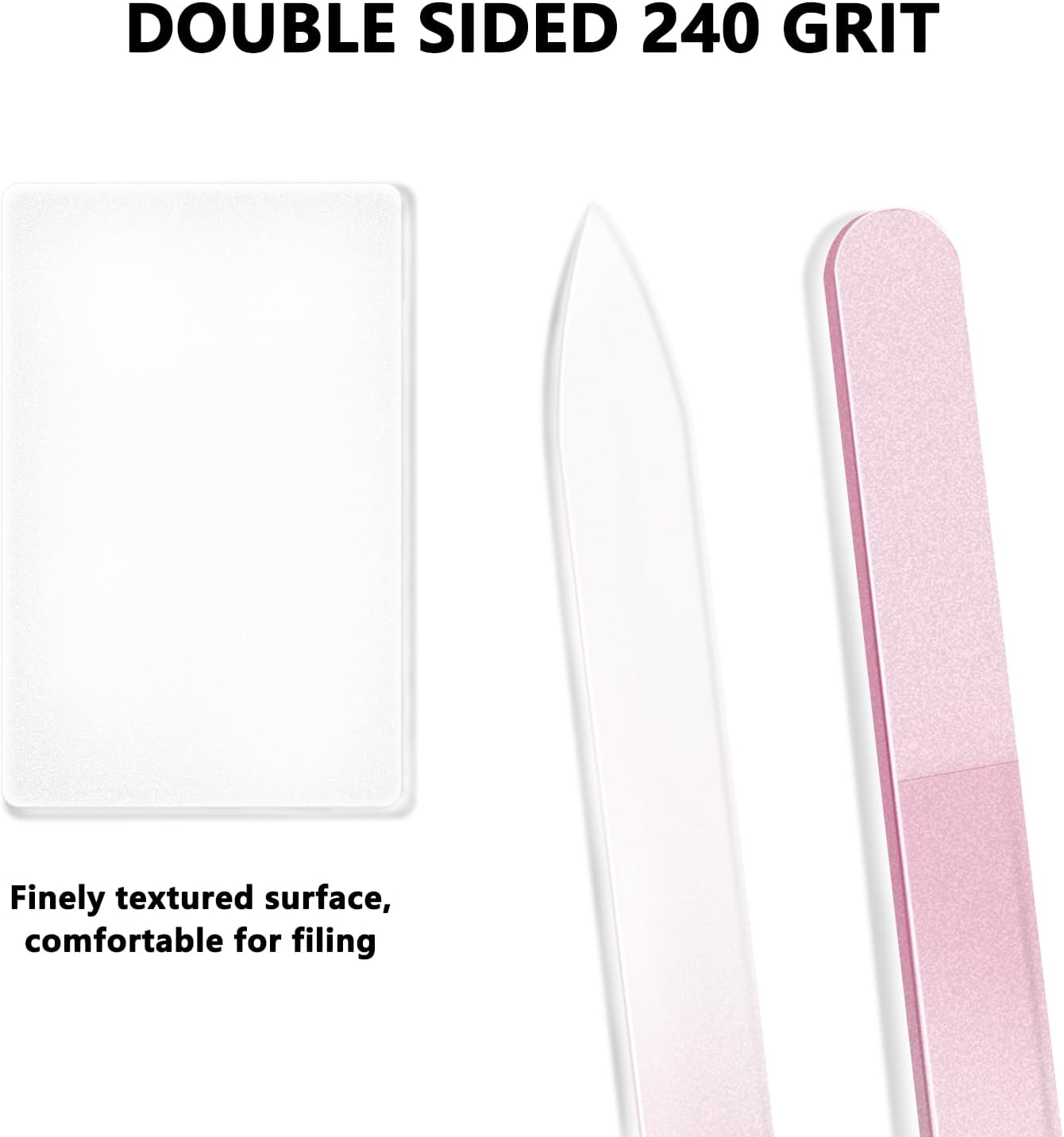 3 Pcs Glass Nail Files Double Sided Polish Crystal Fingernail File with Case Manicure Salon Nail Care for Women Girls (Pink Green Blue, Count, 3, 240 Grit)