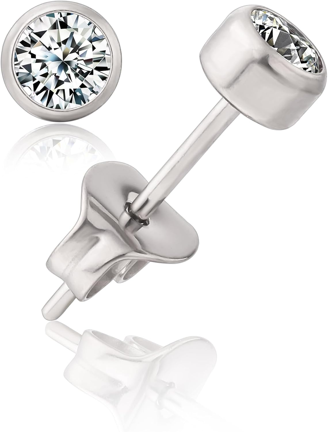 G23 Titanium Earrings Studs, Hypoallergenic Stud Earrings for Women Girls Men Sensitive Ears,Cubic Zirconia Earrings round Bright/Princess-Cut Square/Ball , Premium High Polished with Pure Titanium Backs