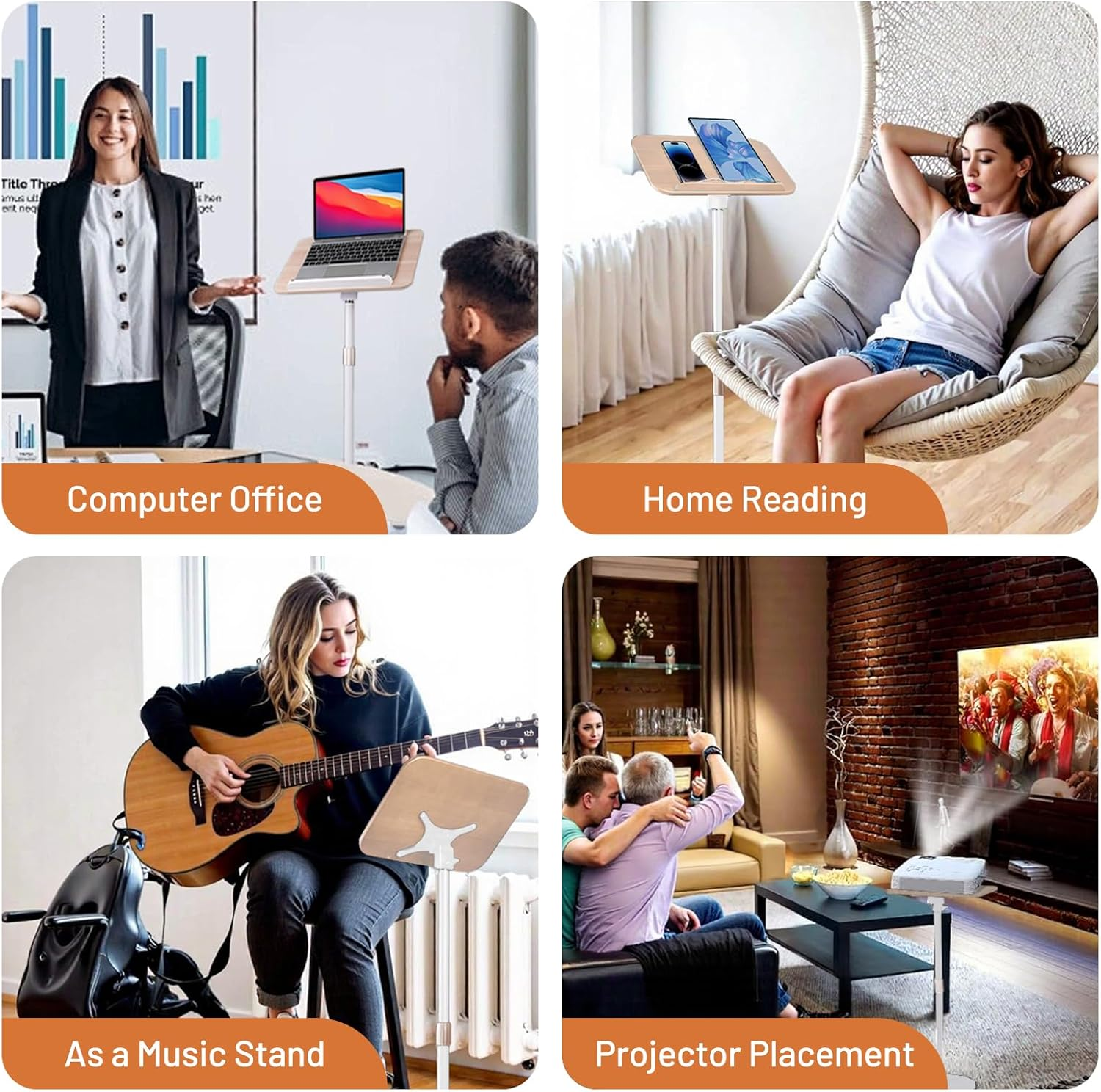 Uandhome Adjustable Book Stand for Reading (50-170CM),180&deg; Rotating Hands,Free Folding Flexible Book Holder with Page Clip for Quran,Cookbooks,Magazines,Textbook,Laptop(Walnut&Black) (Wood&White) - Woodwhite image number 3