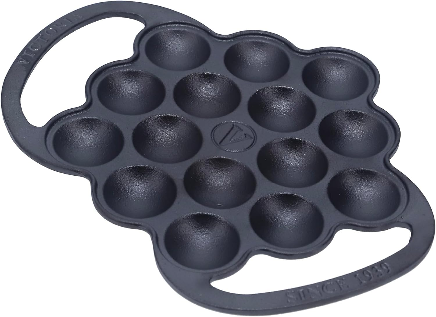 Victoria Cast-Iron Poffertjes Dutch Pancake Pan with Loop Handles, Preseasoned with Flaxseed Oil, Made in Colombia image number 1