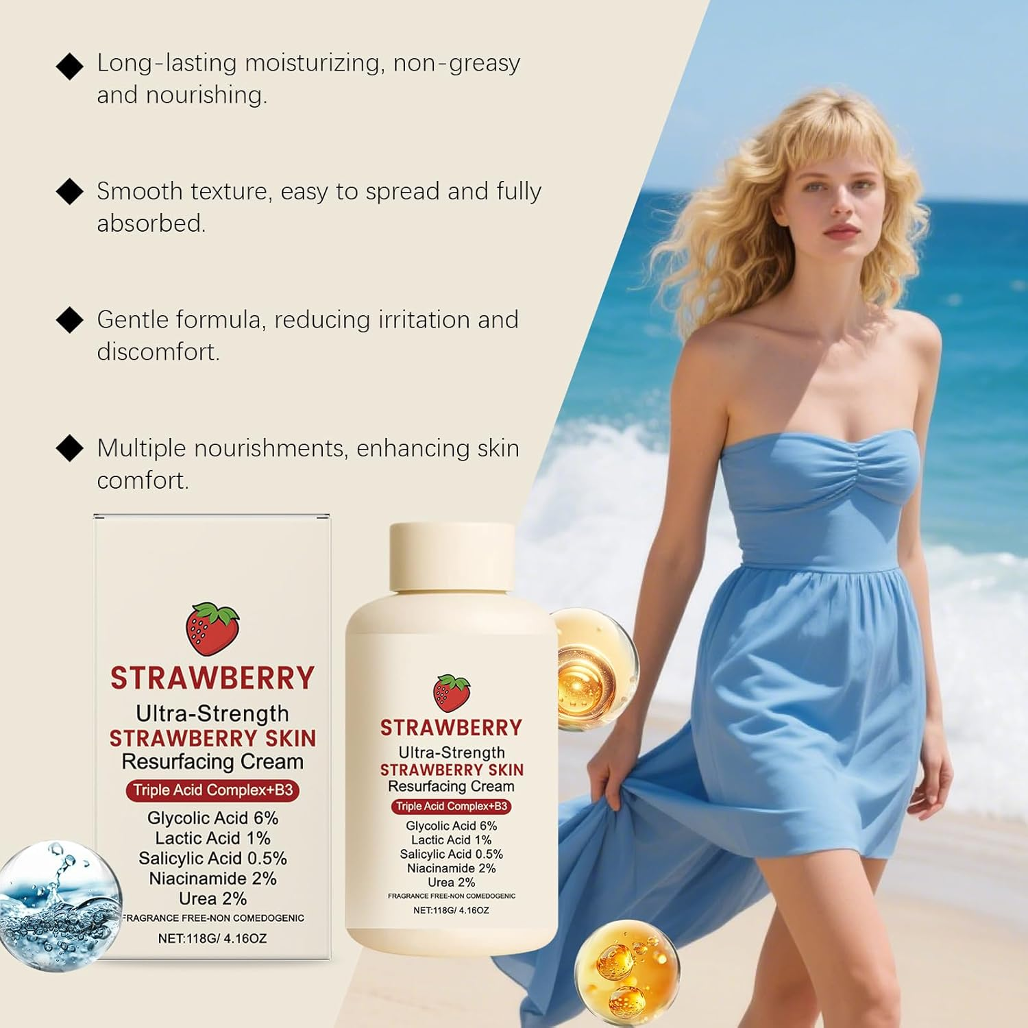 2PCS Strawberry Skin Resurfacing Cream,Strawberry Legs Nourishing Body Cream,Gentle Moisturizing Exfoliating Body Lotion,Improve Texture,Reduce Chicken Skin Bumps,Silky and Smooth Effect image number 1