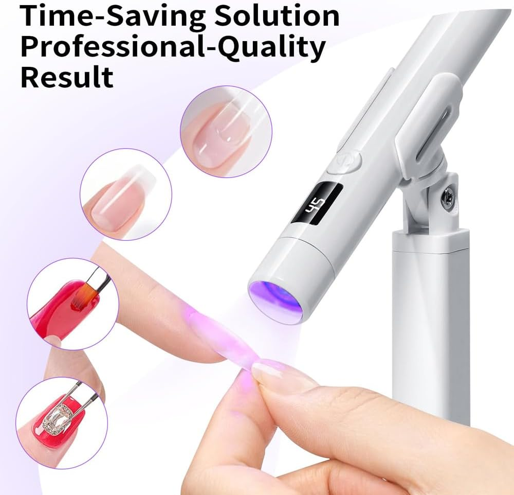 Rechargeable Handheld LED UV Nail Lamp with Magnetic Stand - Flash Cure Light for Fast Curing, Silicone Stamp DIY Tool for Home Manicure (White) (Desk Lamp) image number 4