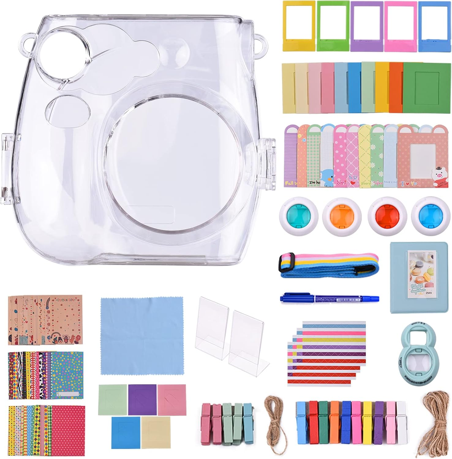 17-In-1 Insta Camera Accessories Kit Replaceme for 7S/7C Insta Film Camera with Case/Album/Selfie Mirror/Stickers/Frames/Lens Filter/Lanyard and More Multicolor image number 1