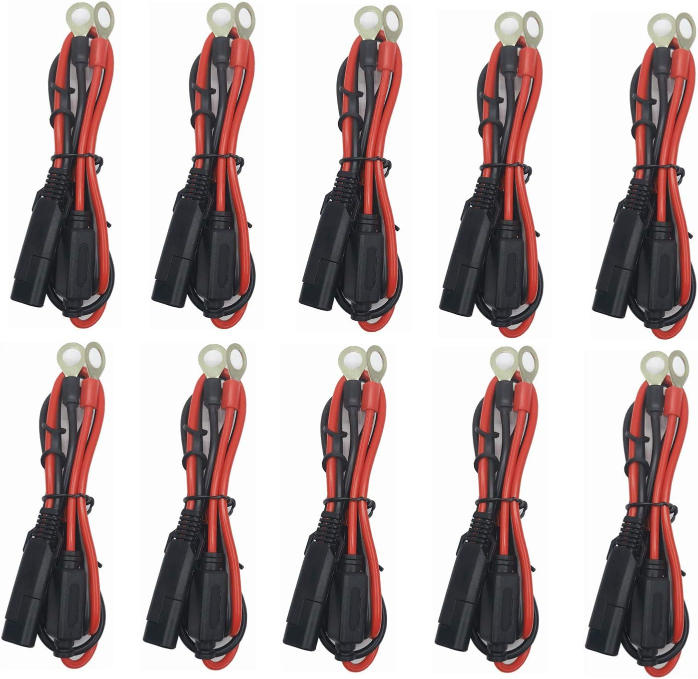SAE Battery Connector - SAE to O Ring Terminal Harness Cable 12V- 24V Motorcycle Battery Charger Cord with 2 Pin Quick Disconnect Plug SAE Wire Harness Reverse Polarity Adapter 10 Pack image number 2