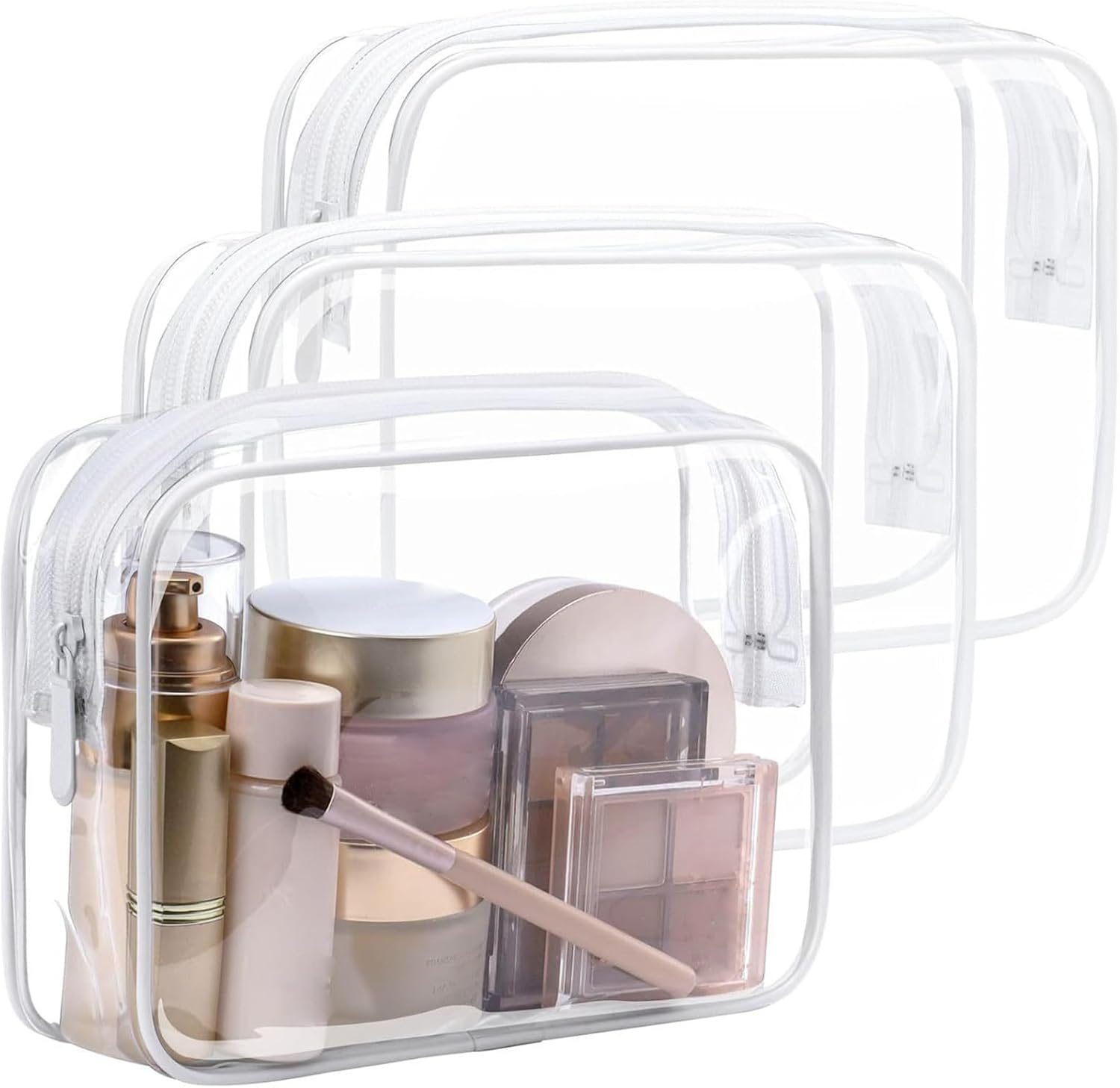 TSA Approved 3 Pack Toiletry Clear Makeup Bag, Waterproof Quart Size Travel Makeup Cosmetic Bag for Women Men,Carry on Airport Airline Compliant Bag image number 2