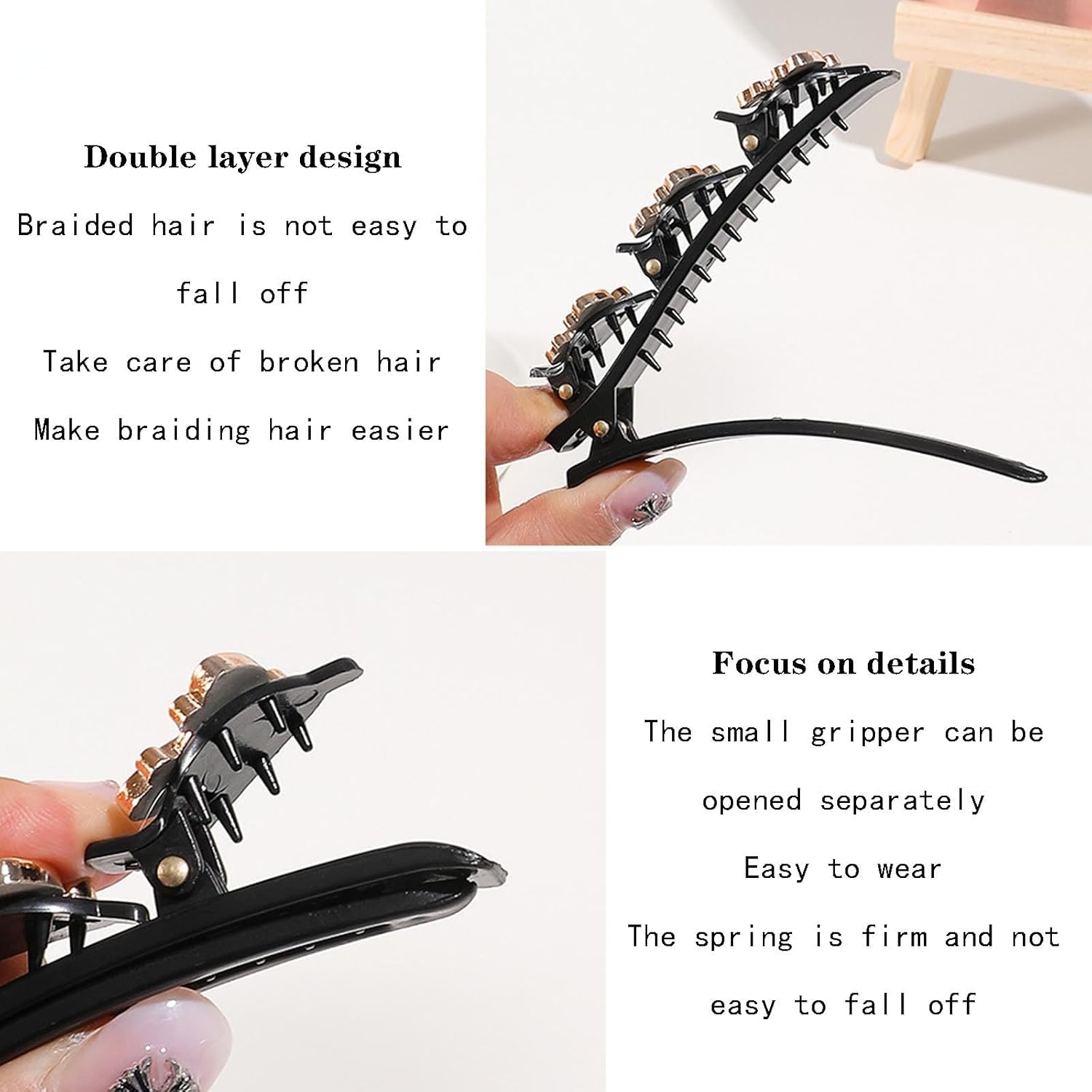 Braided Hair Clips with Sparkling Crystal Stone and 3 Small Clips Beaded Hair Pin Duck Bill Clip Braided Hair Clip with Rhinestones for Women as a Gift (Style: A) image number 5