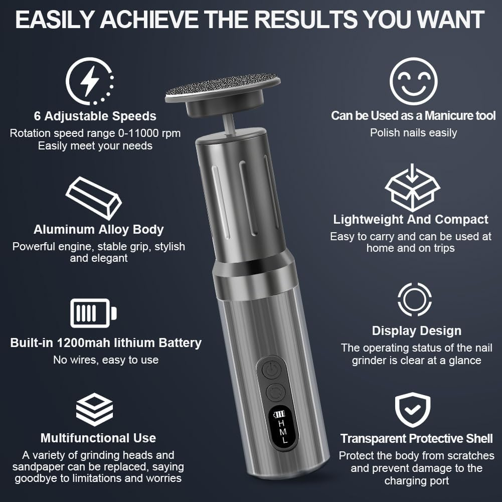 AOOWU Electric Callus Remover, 6 Adjustable Speed Pedicure, 2 in 1 Electric Foot Callus Remover with Foot Files and Nail Polisher, for Cracked Heels, Callus, Dead