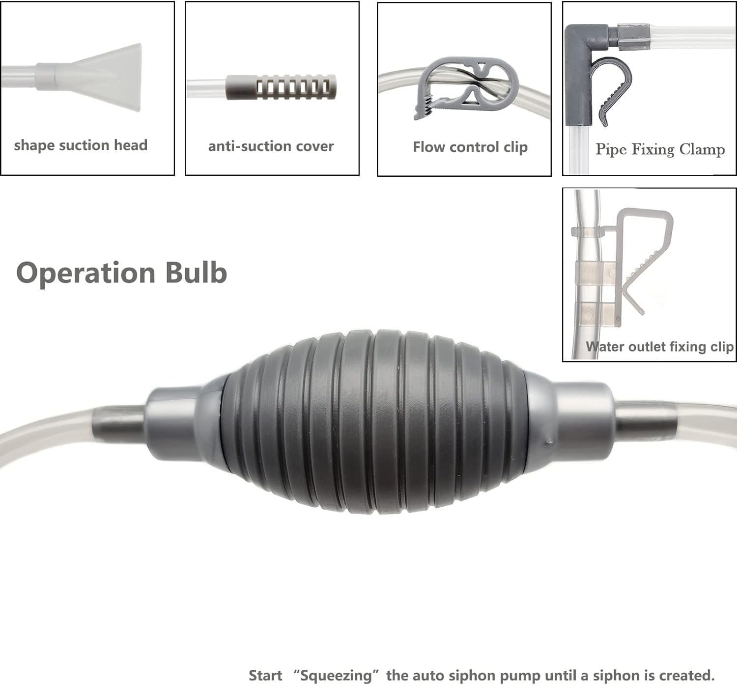 QAUARUMSUN Aquarium Gravel Cleaner for Sand, Fish Tank Vacuum Gravel Cleaner, Manually Fish Tank Water Changer(White) image number 1