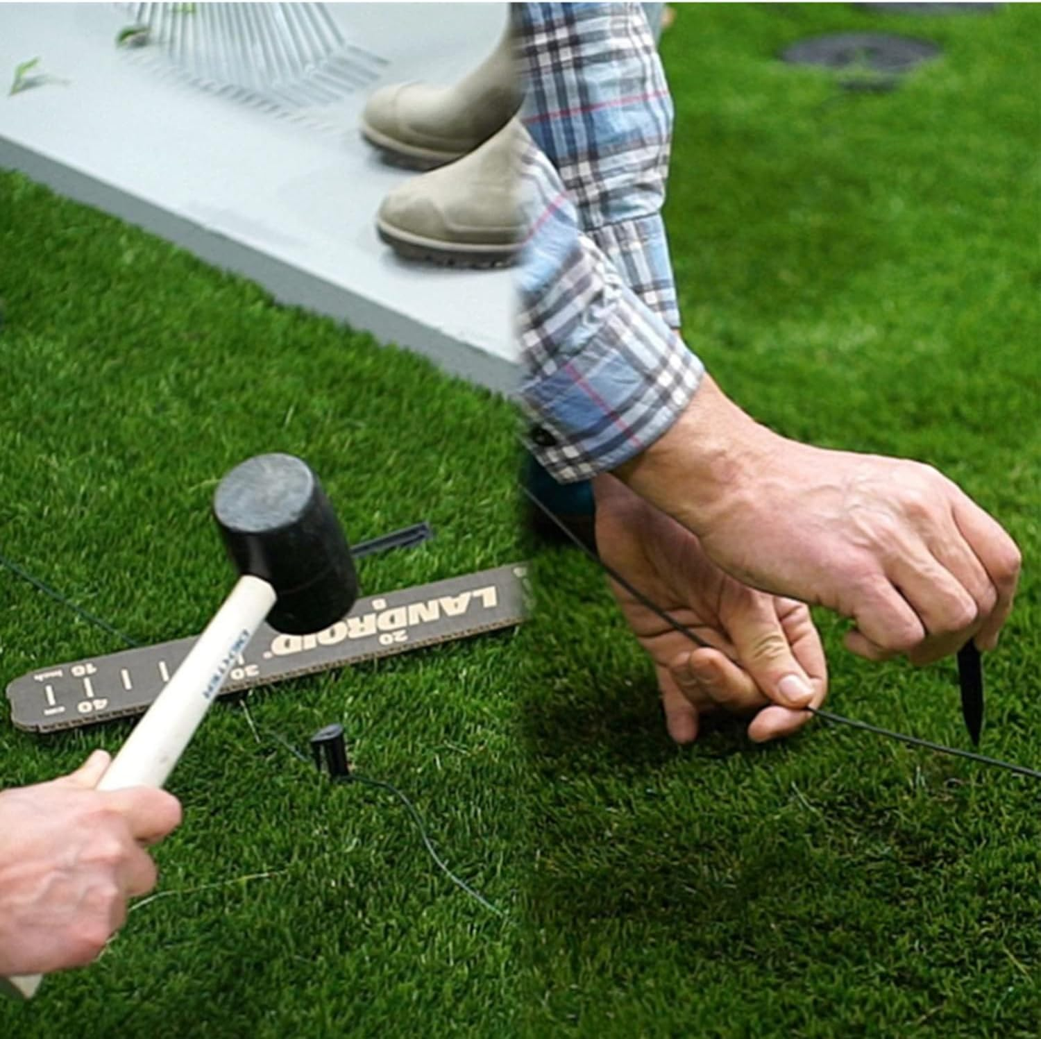 Lxcshljx 100Pcs Plastic Boundary Wire Stakes Lawn Stakes, Boundary Wire Stakes Lawn Pegs, Landscape Edging Staples, Lawn Mower Ground Staples, Tent Pegs, Yard Garden Stakes Anchors Pegs for Pet Fence image number 2